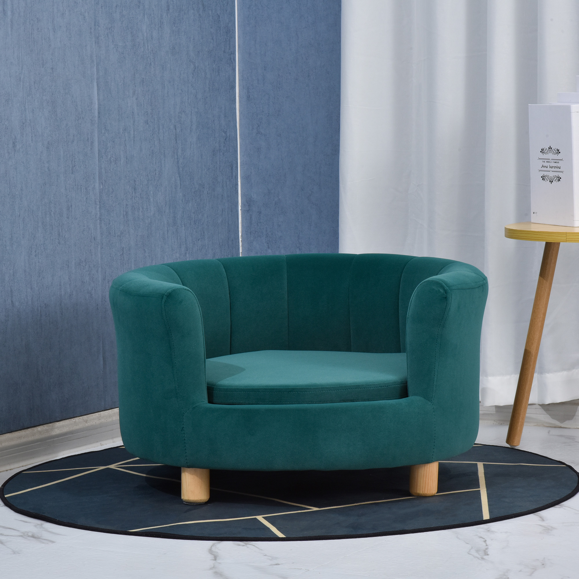 PawHut Hondenbank met zachte bekleding rond hondenbed hondenbank met houten poten