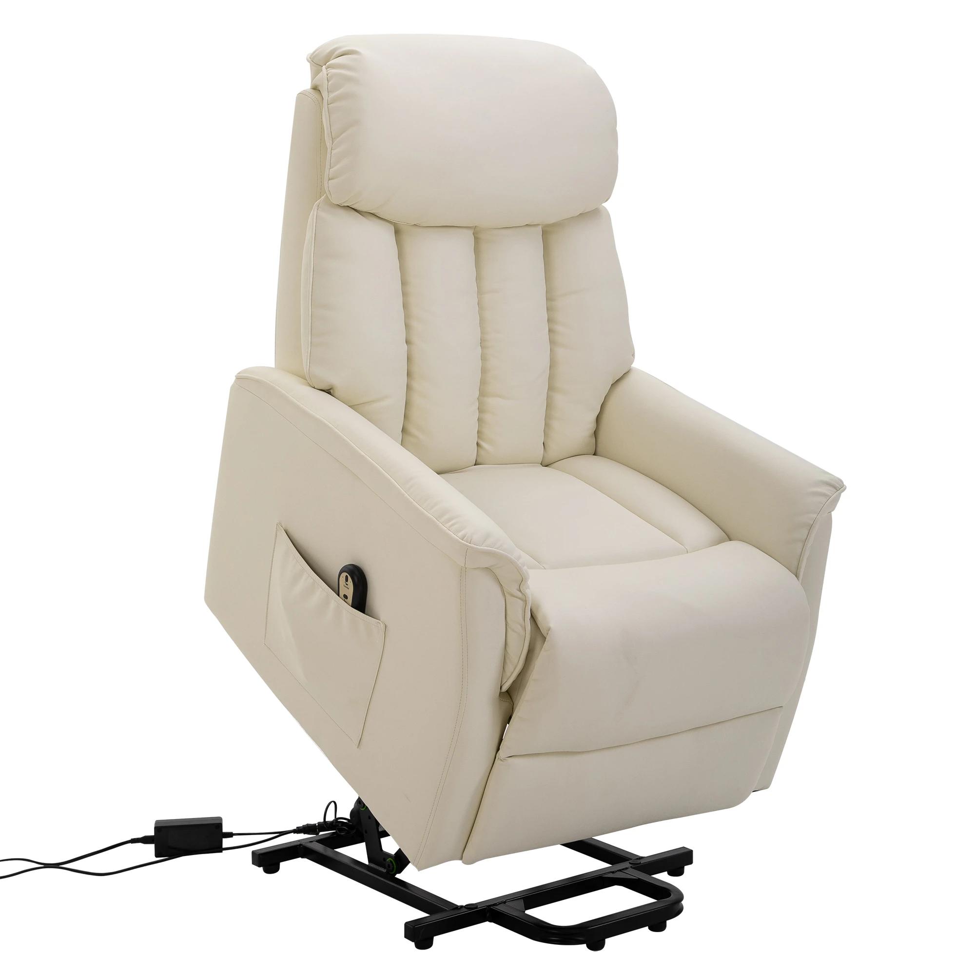HOMCOM opstastoel tv-stoel met opstahulp elektrisch ligfunctie PU beige, 80 x 94 x 104 cm
