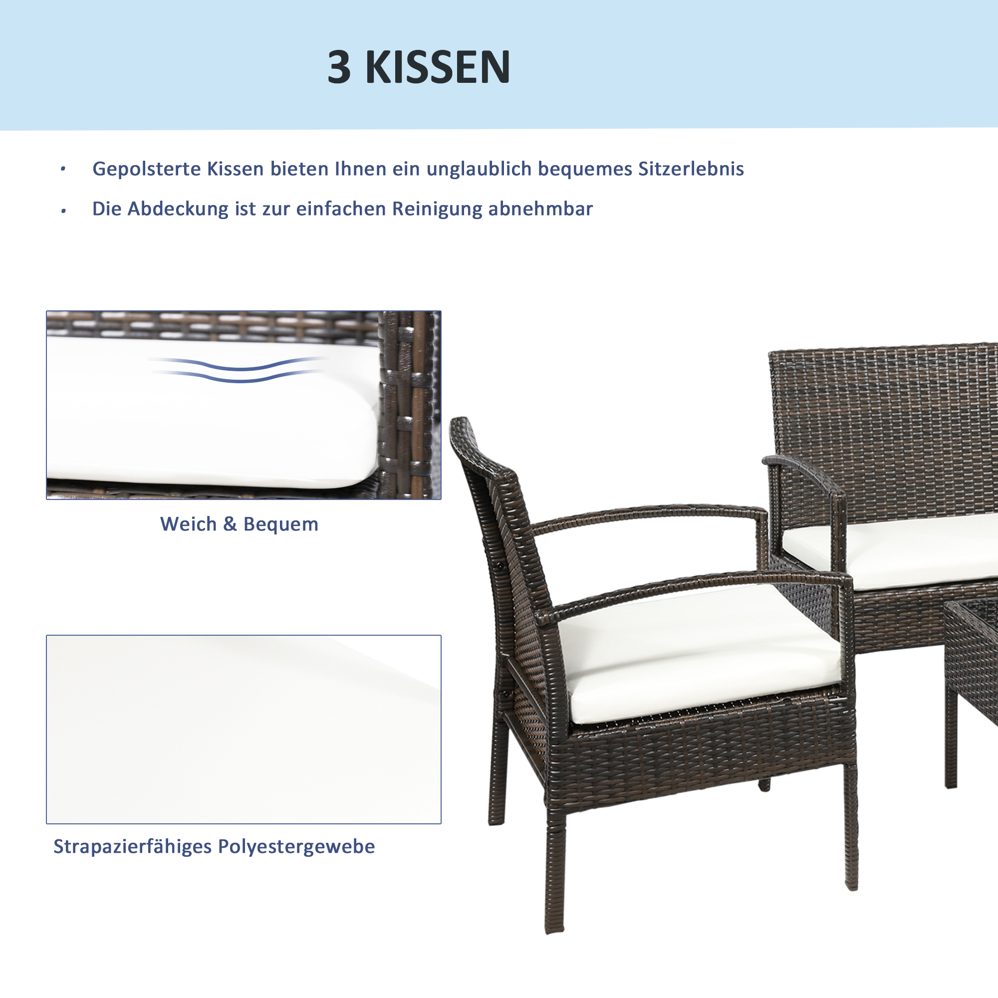 Outsunny poly rotan tuinmeubelset 4 delig bruin+crème wit