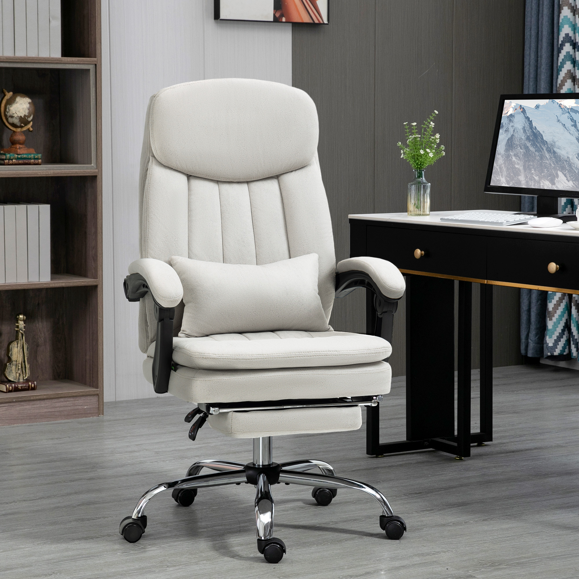 Vinsetto Bureaustoel met Massage- en Warmtefunctie, Ergonomisch, 66x67x110-118cm, Crèmewit