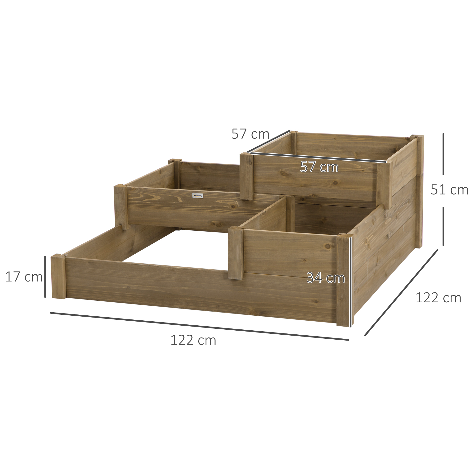 Outsunny bloembak met verhoogd groentebed met 3 treden voor terras en balkon