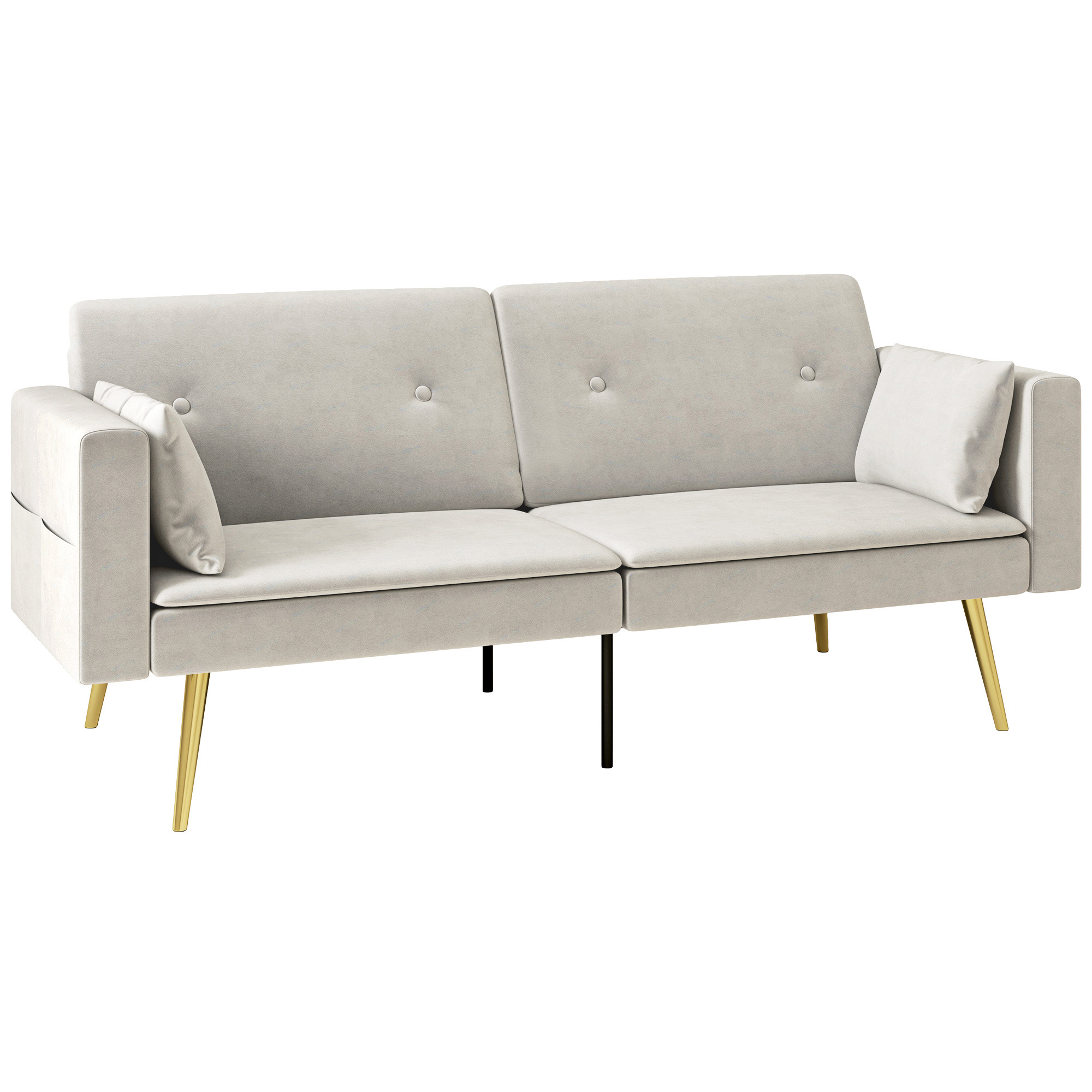 HOMCOM Tweezits Bedbank, Verstelbare Rugleuning, Zachte Kussens, Fluweelachtige Bekleding, voor Woonkamer, Gastenkamer, Beige
