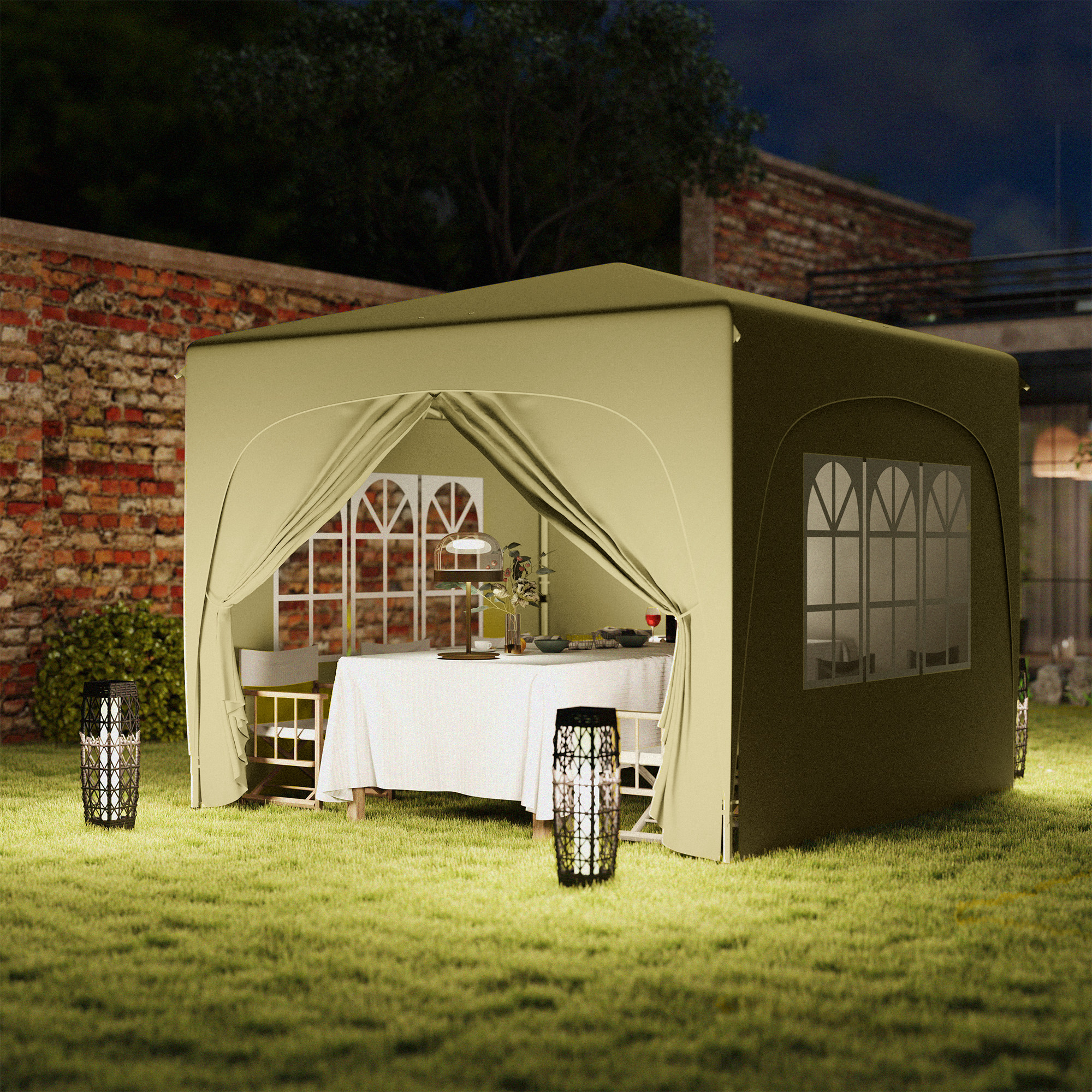 Outsunny 3 x 3 m Paviljoen, Pop-up Tuintent met Zijwanden en Draagtas, UPF50+, Hoogte Verstelbaar, Zand