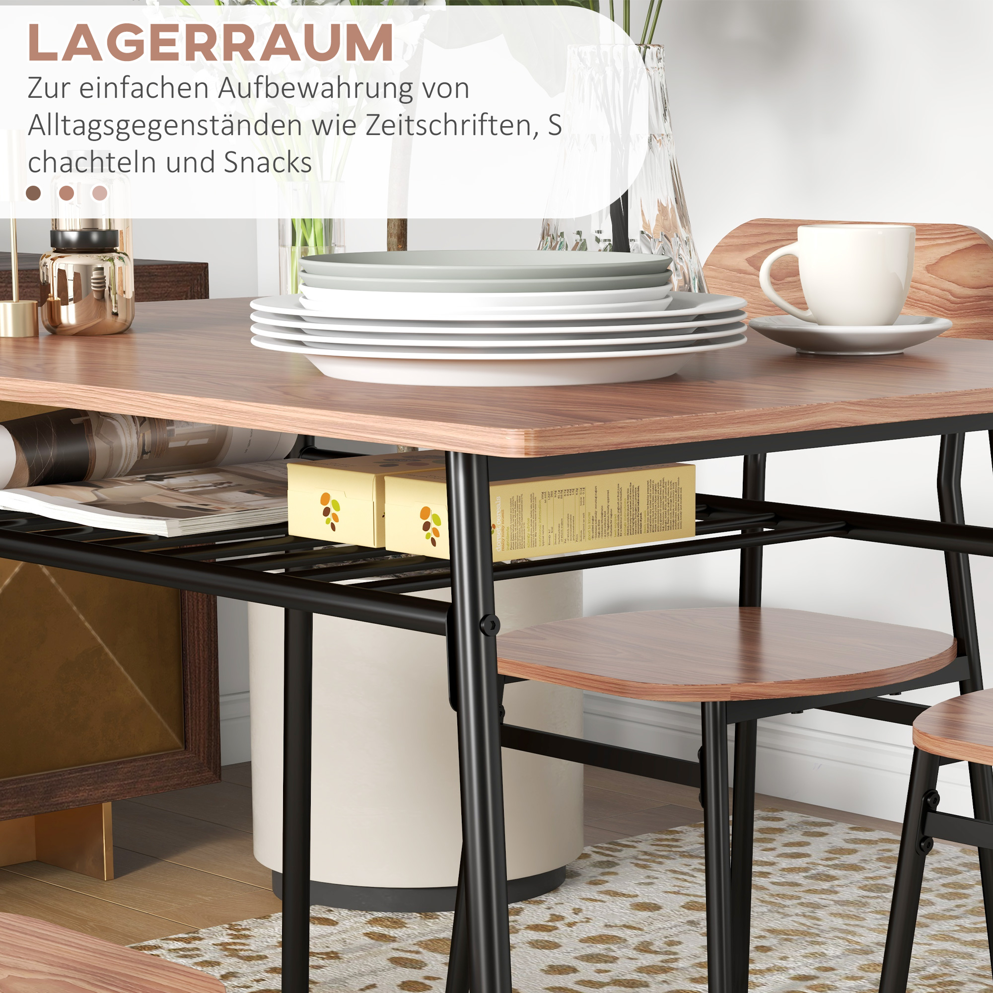HOMCOM Eetkamerset Tafel met Stoelen Eettafel, Industrieel Ontwerp, 110 cm x 70 cm x 75 cm, Bruin