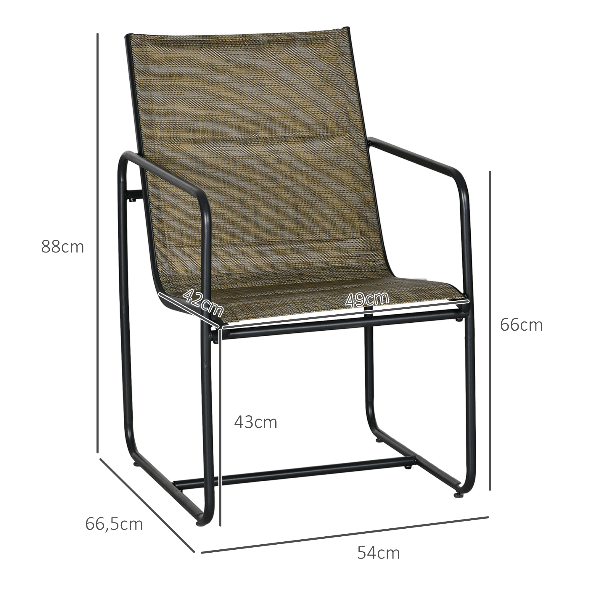 Outsunny Tuinstoel, 2-delige set, ademende bekleding, stevig metalen frame, 54x66,5x88cm, Zwart/Bruin