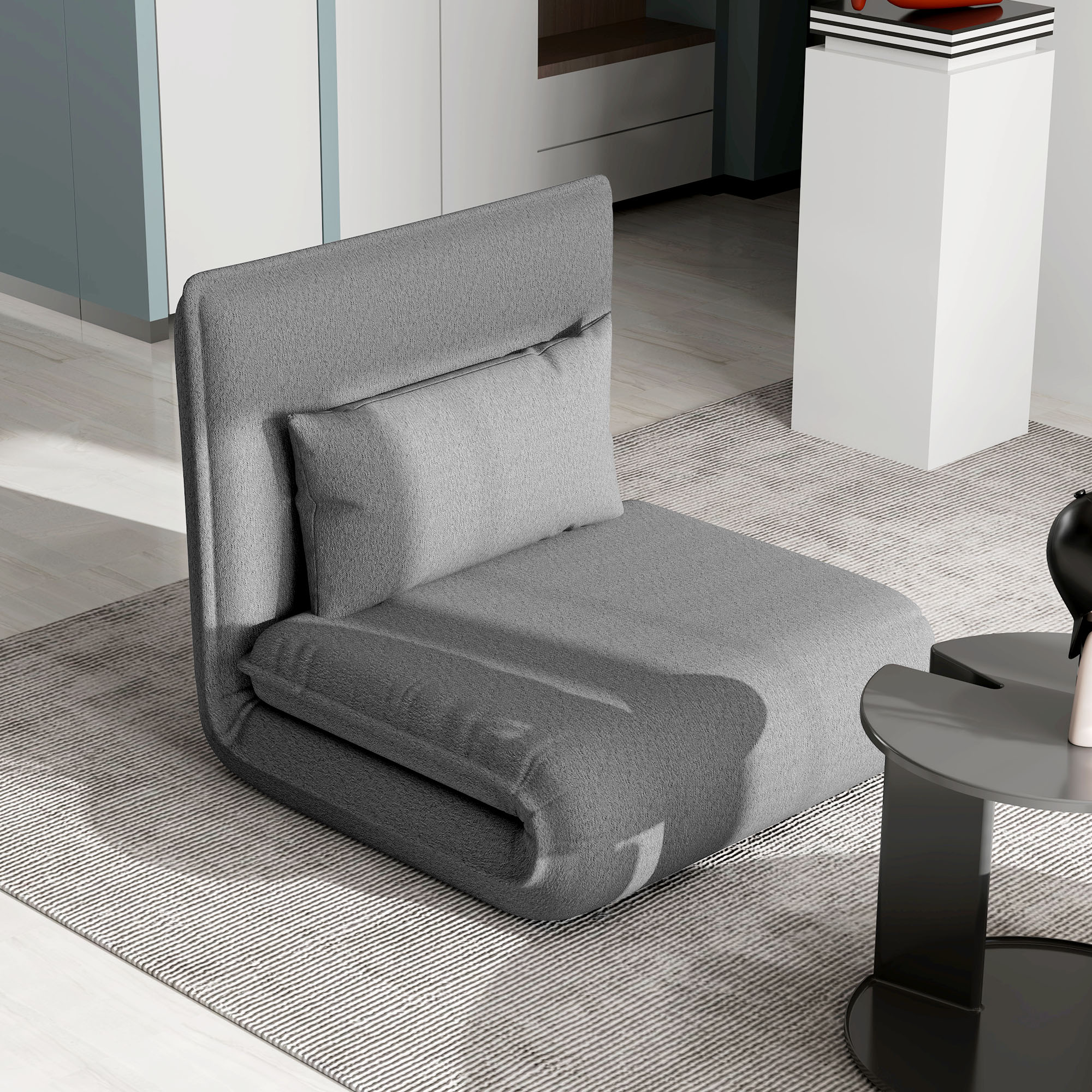 HOMCOM Vloerstoel, 3-in-1 Ontwerp, Verstelbare Vloerstoel, Chaise Longue voor Woonkamer, Slaapkamer, Gastenkamer, Kantoor, Grijs