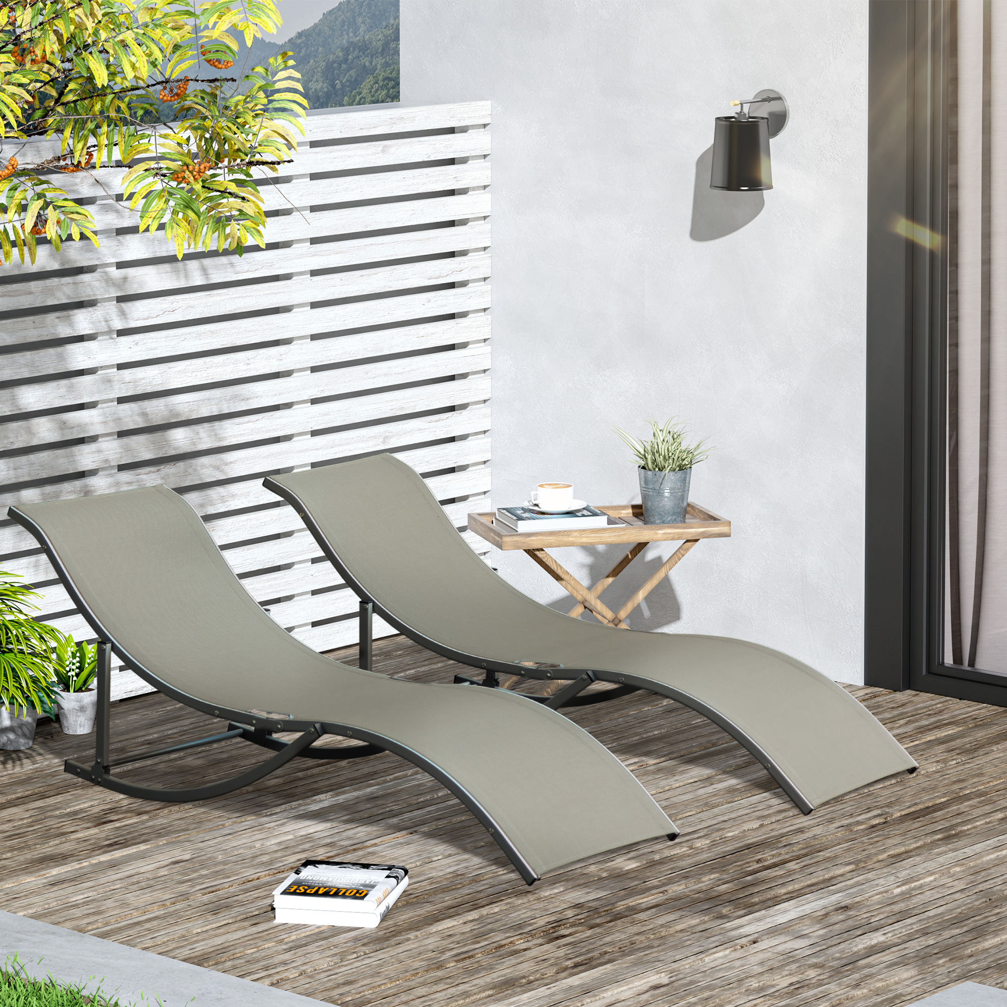 Set van 2 tuinstoelen ligstoel stoffen ligstoel relaxstoel ergonomisch aluminium Texteline