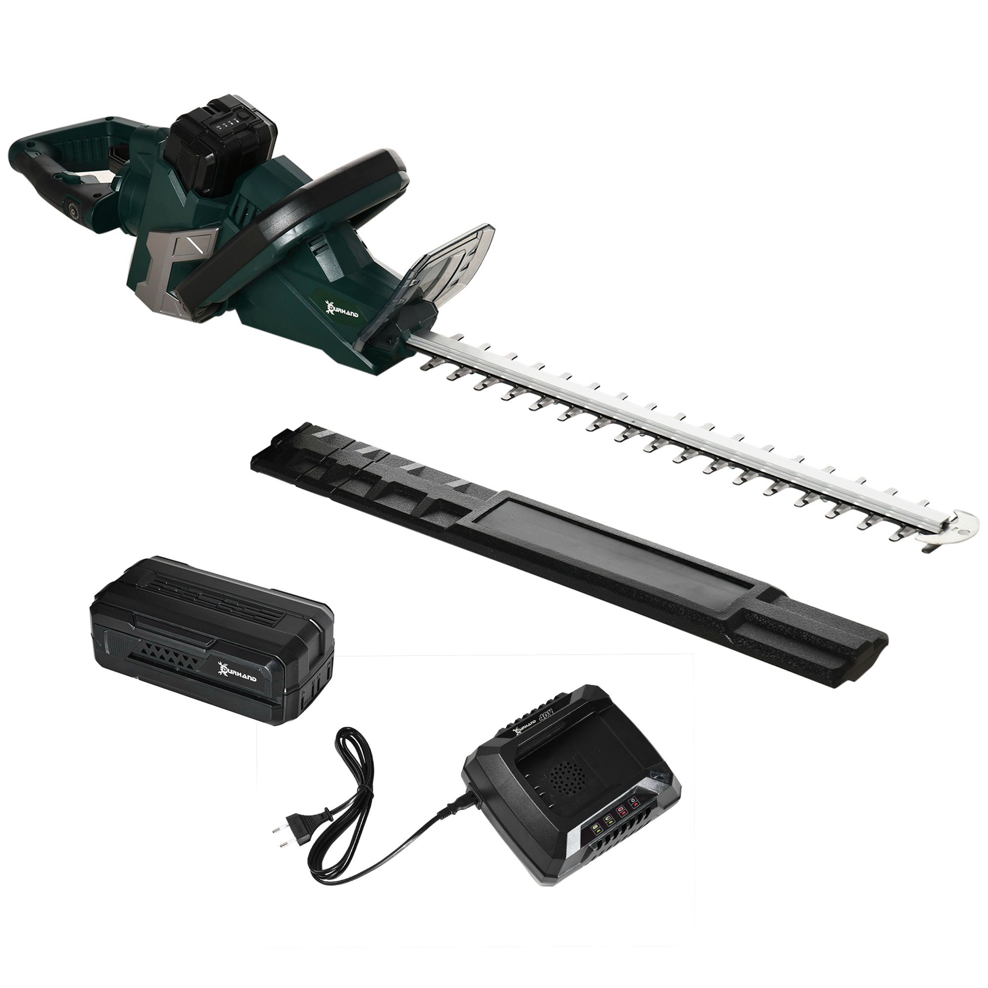 DURHAND Elektrische heggenschaar Snoerloze Elektrische heggenschaar met 350 W motorvermogen Snoerloze 180° draaihendel 52 cm snijlengte Staal ABS Groen + Zwart