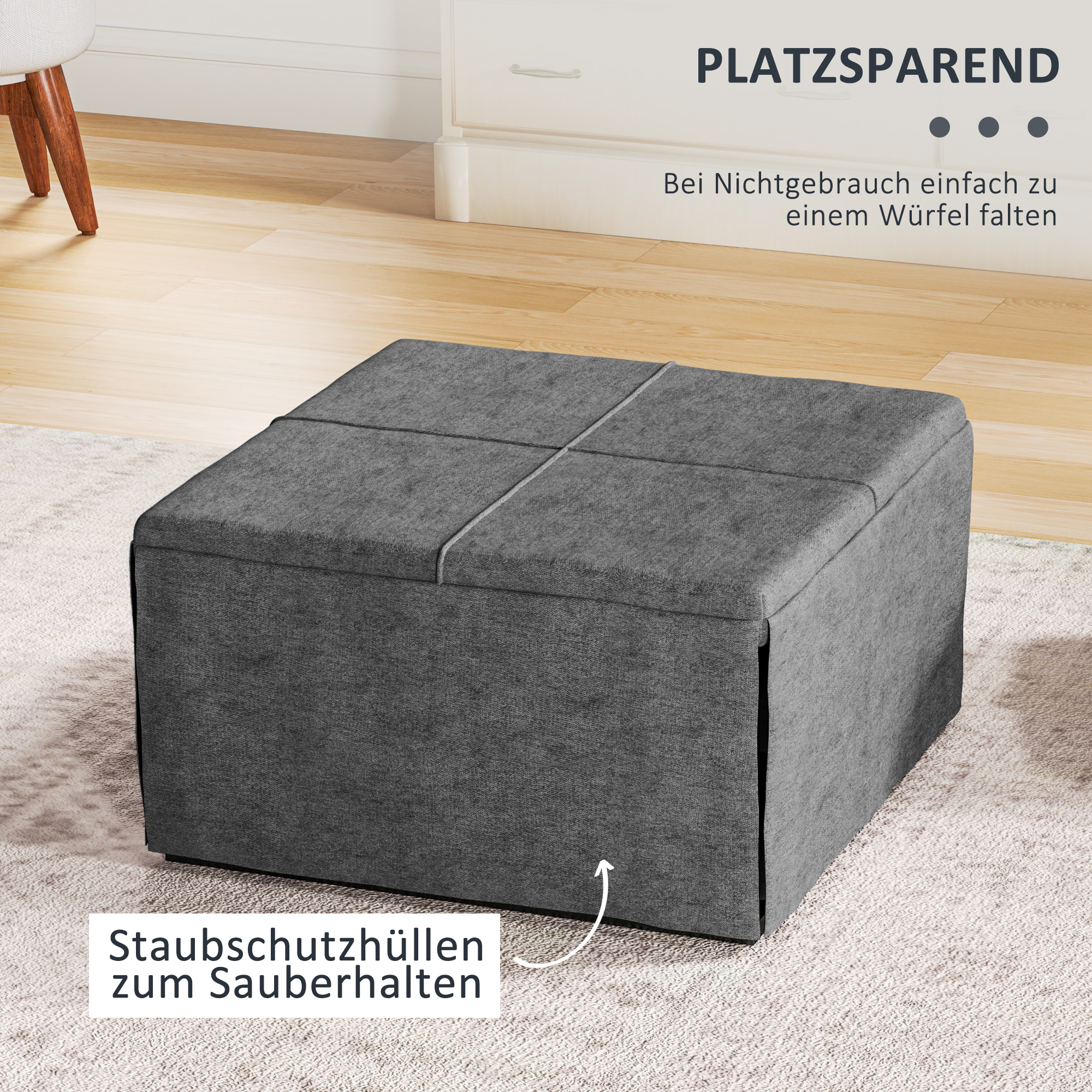 HOMCOM Opklapbaar Bed, met Matras en Stofhoes, 190 x 69 x 38,5 cm, Grijs