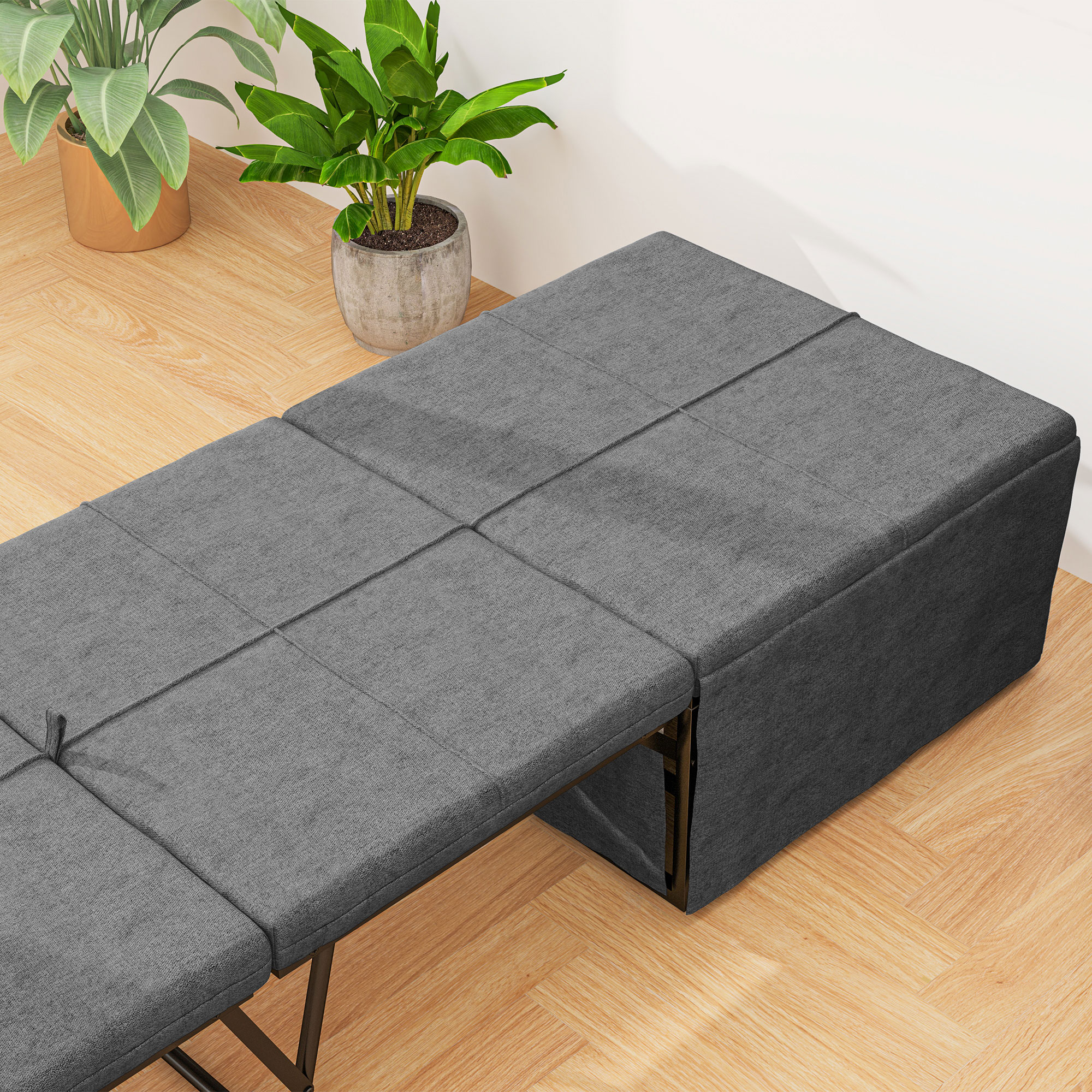 HOMCOM Opklapbaar Bed, met Matras en Stofhoes, 190 x 69 x 38,5 cm, Grijs
