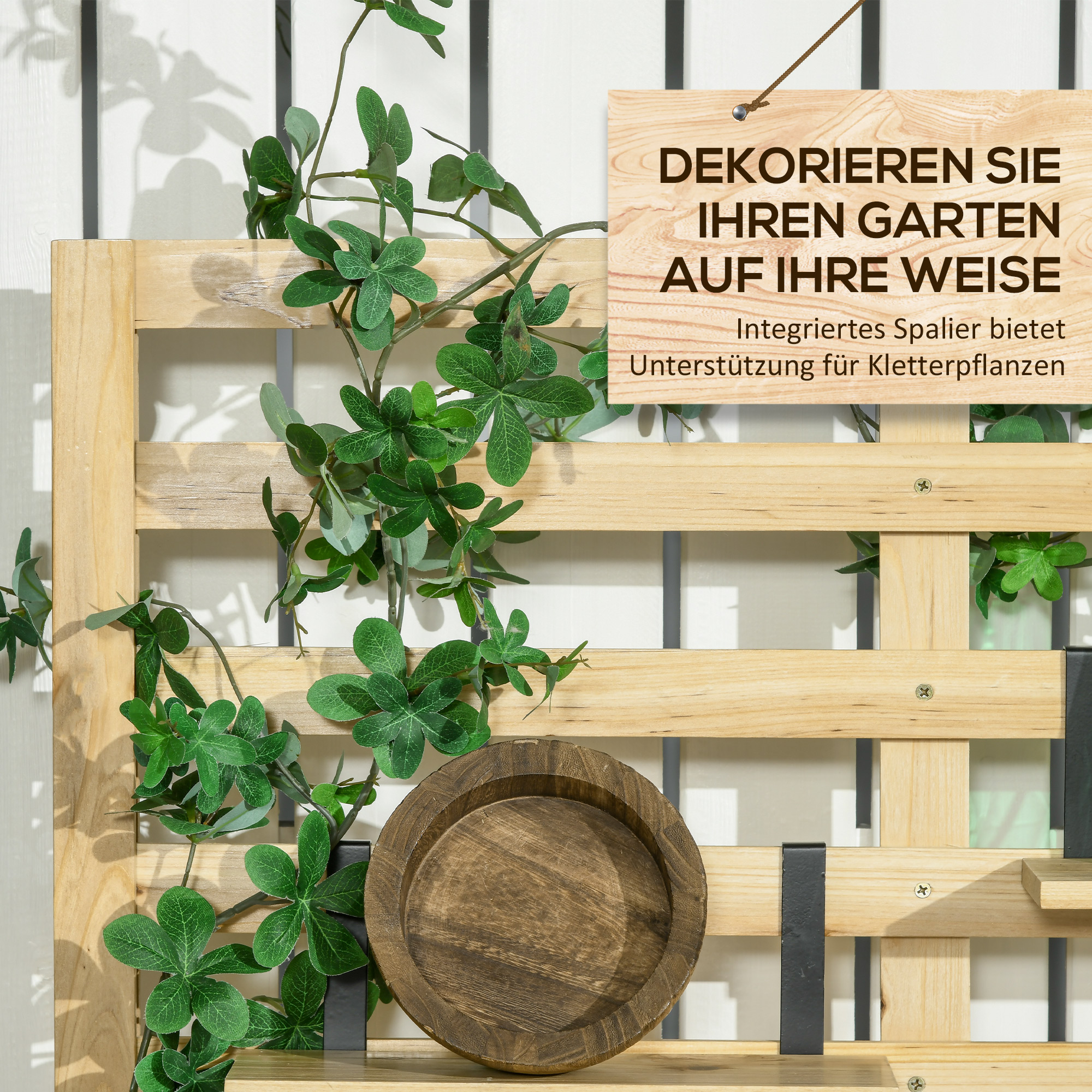 Outsunny opbergdoos, tuinkist met hekwerk, opbergdoos met planken