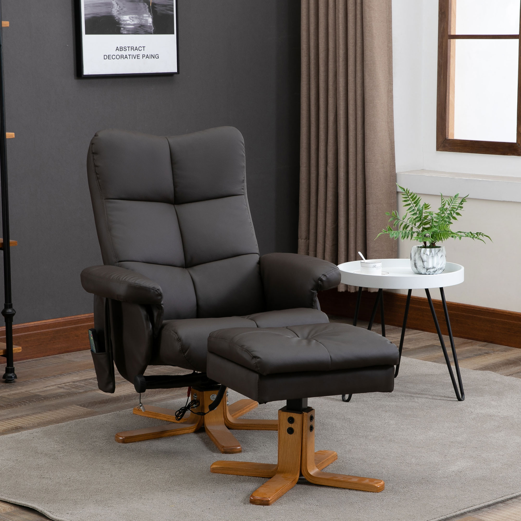 HOMCOM massagestoel met ottoman relaxstoel TV-stoel TV-stoel 145 ° helling kunstleer bruin 80 x 86 x 99 cm