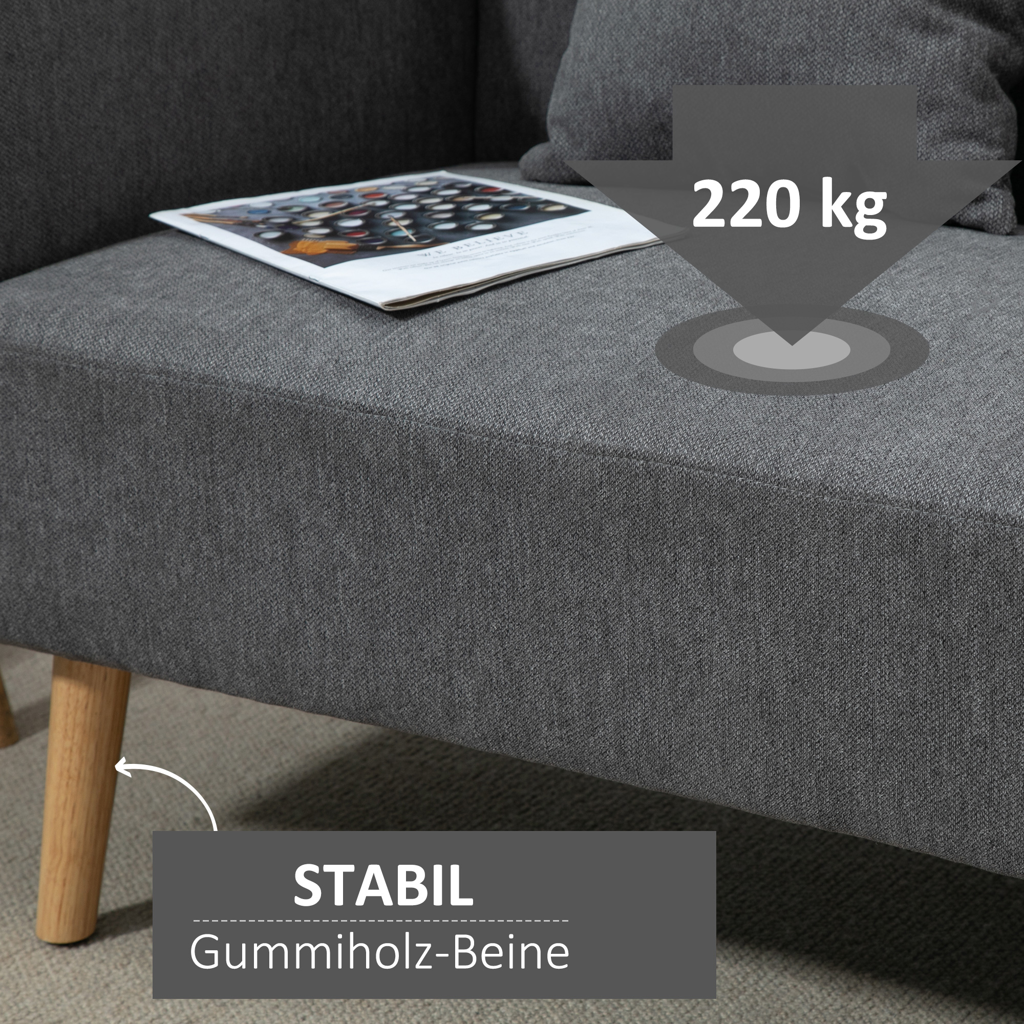HOMCOM 2-zits tweepersoonsbank 130 cm x 70 cm x 80 cm