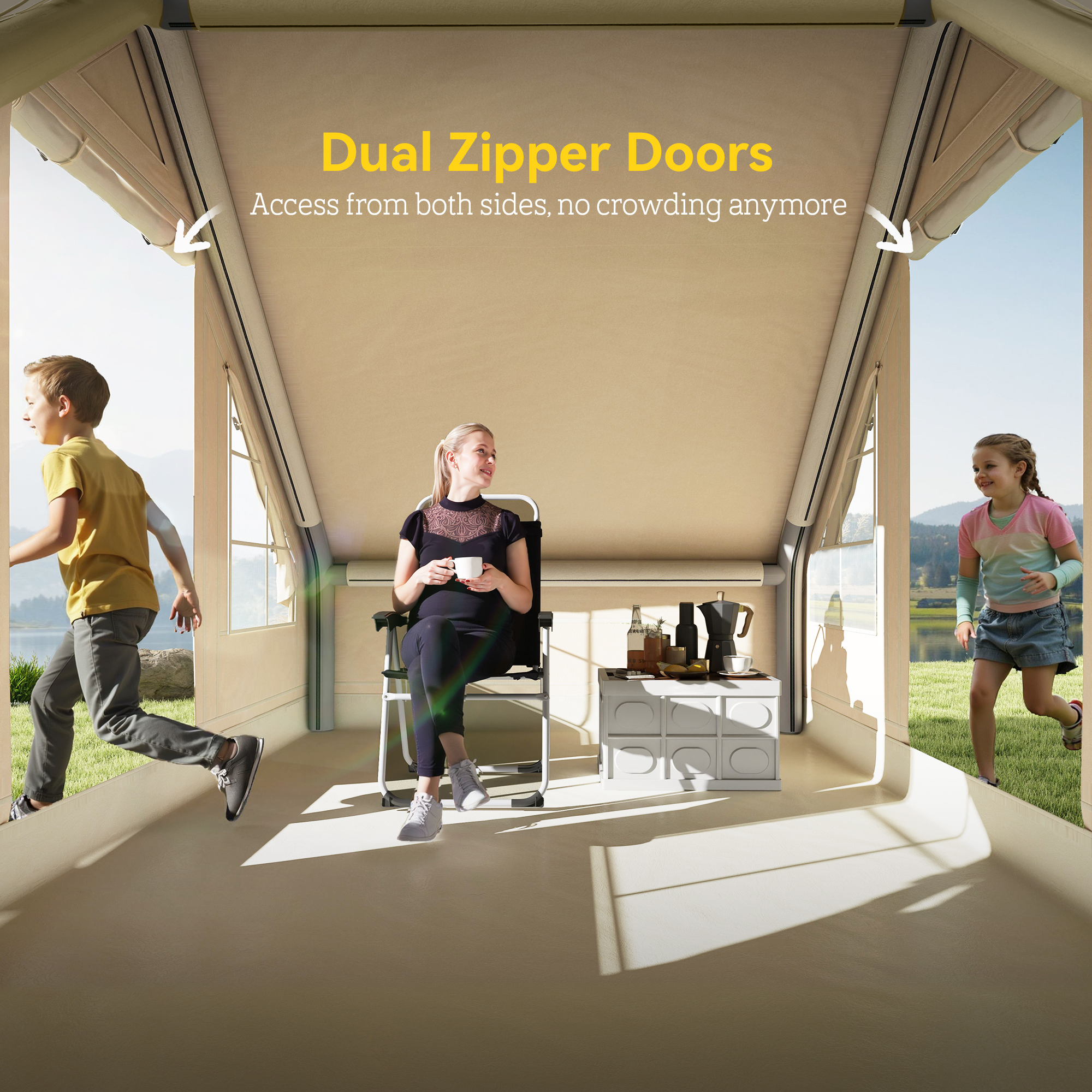 Outsunny Opblaasbare Campingtent, Slaaptent, Oxford-Stof, Netramen, Waterdicht