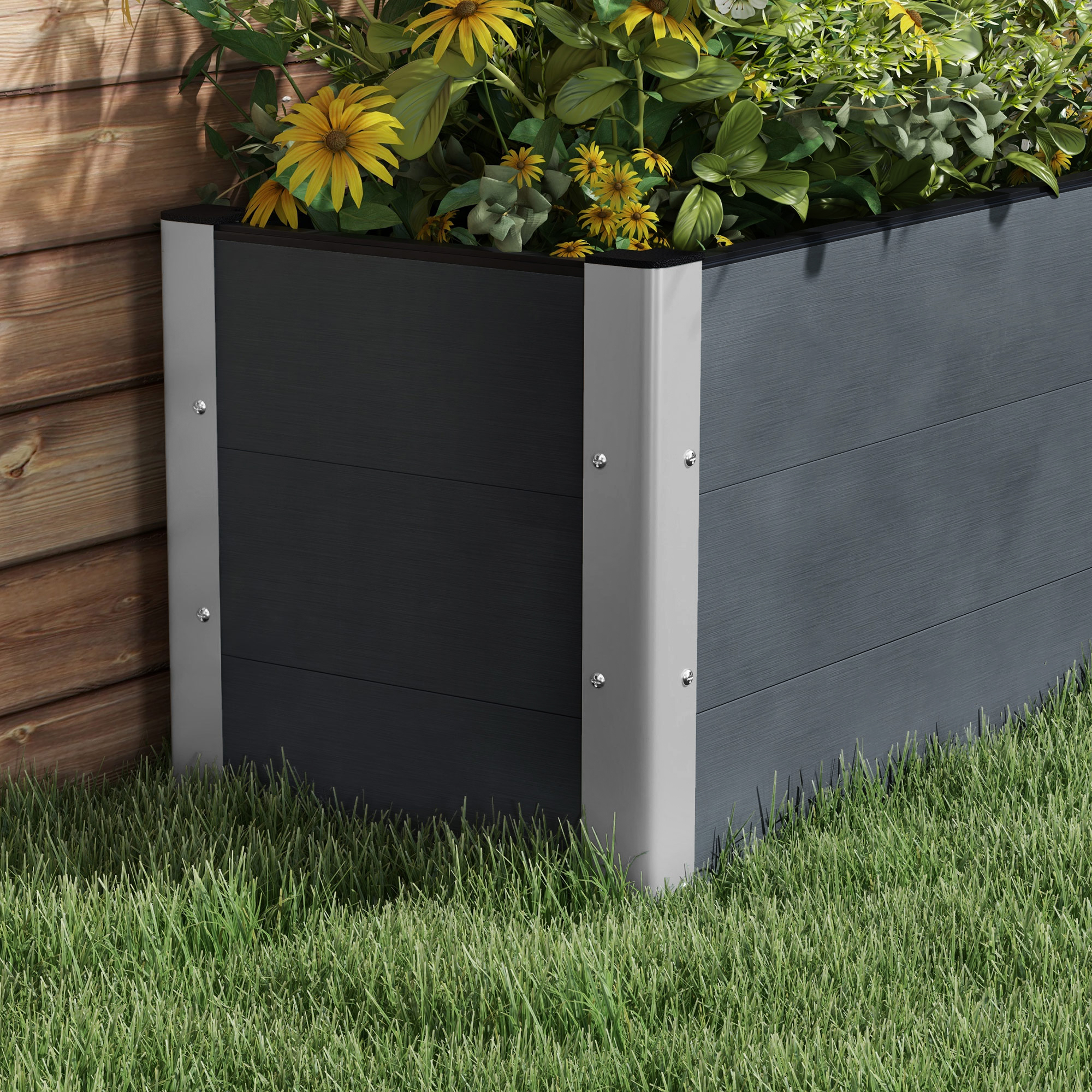 Outsunny Hoge plantenbak met open bodem, hoge zijkanten, weerbestendig, aluminium frame, 200 x 50 x 56 cm, Grijs