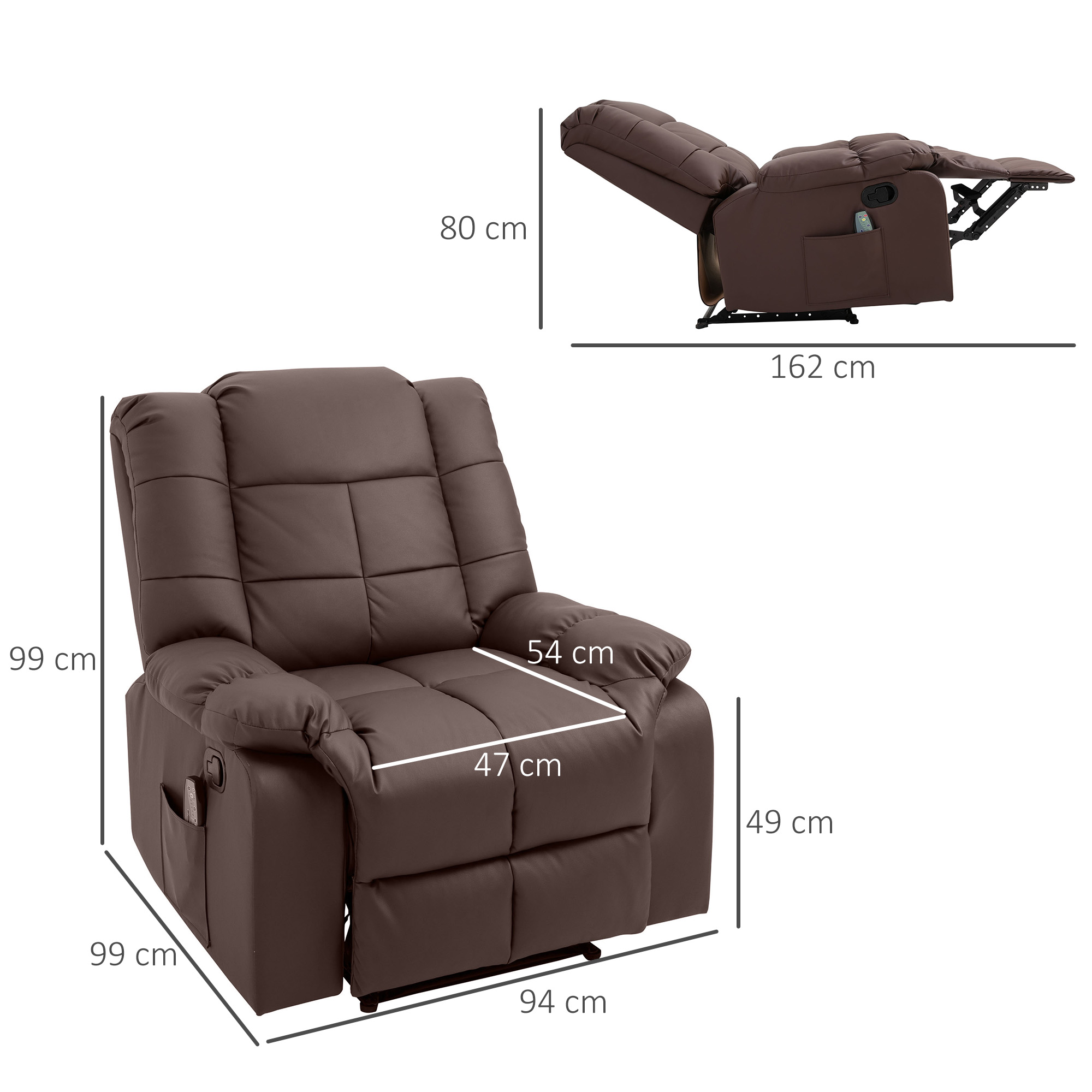 HOMCOM massagestoel tv-stoel relaxstoel met massagefunctie kunstleer hout metaal schuimstof bruin 94 x 99 x 99 cm
