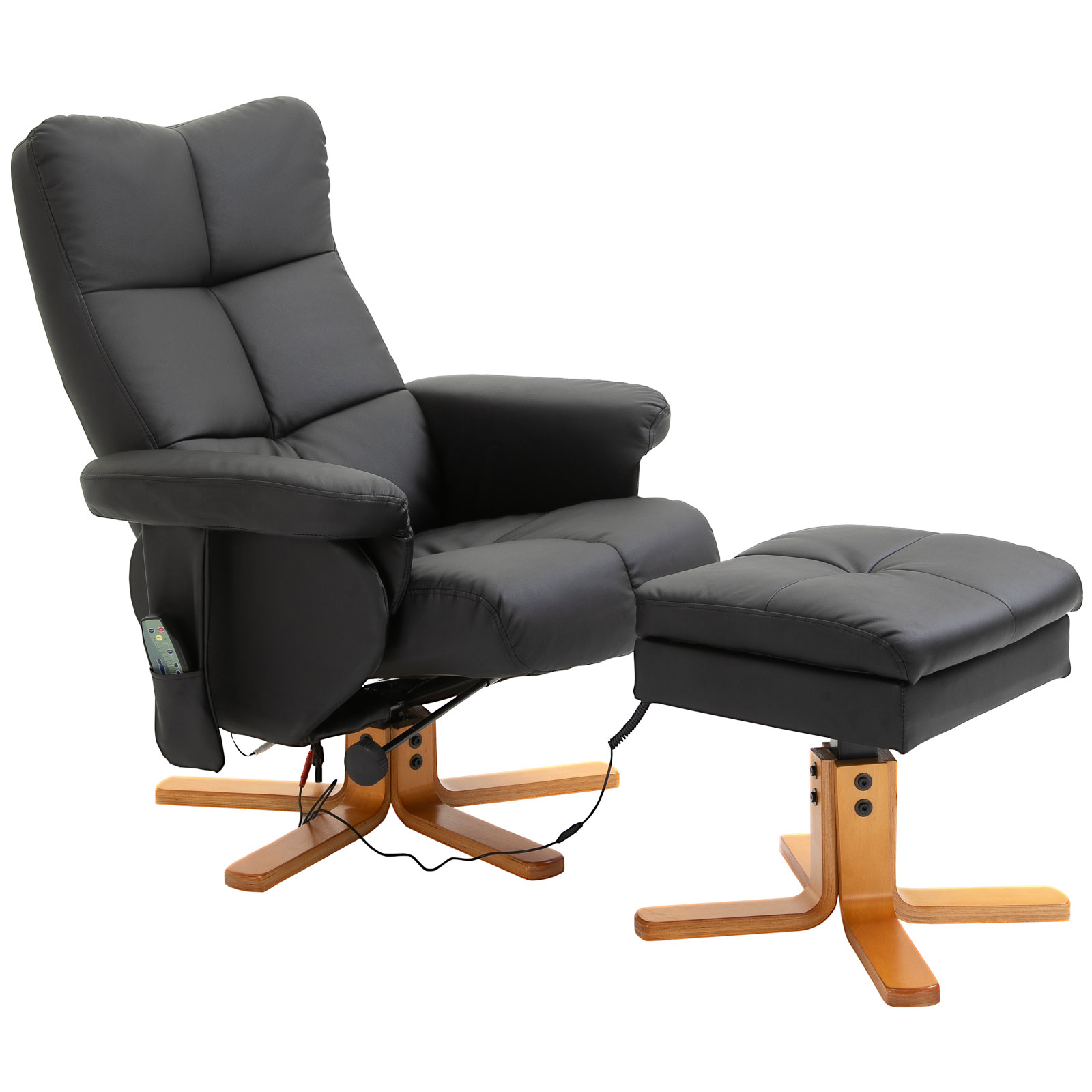 HOMCOM massagestoel met voetenbank relaxstoel kantelbaar tot 145° kunstleer zwart 80 x 86 x 99 cm
