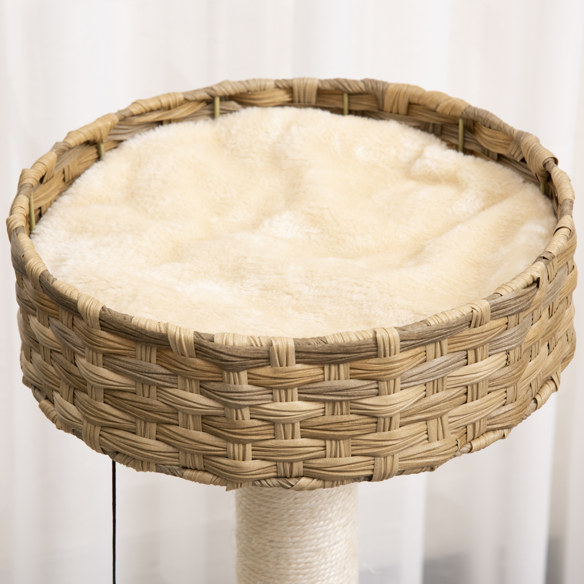 PawHut krabpaal kattenboom klimboom met sisalpalen stabiel met grotten speelballen speelsisal hoogte 95 cm spaanplaat sisal fluweelzacht polyester PE naturel + beige 55 x 47 x 95 cm
