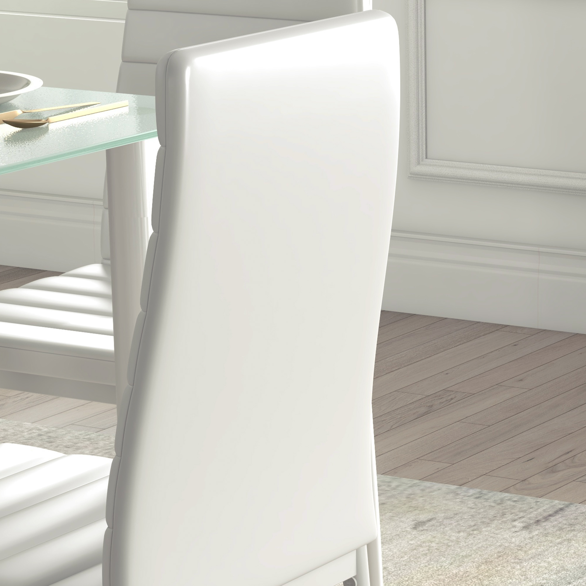 HOMCOM 5-delige Eetkamerset met Eettafel en 4 Stoelen, Modern Design, Glazen Tafel, Wit