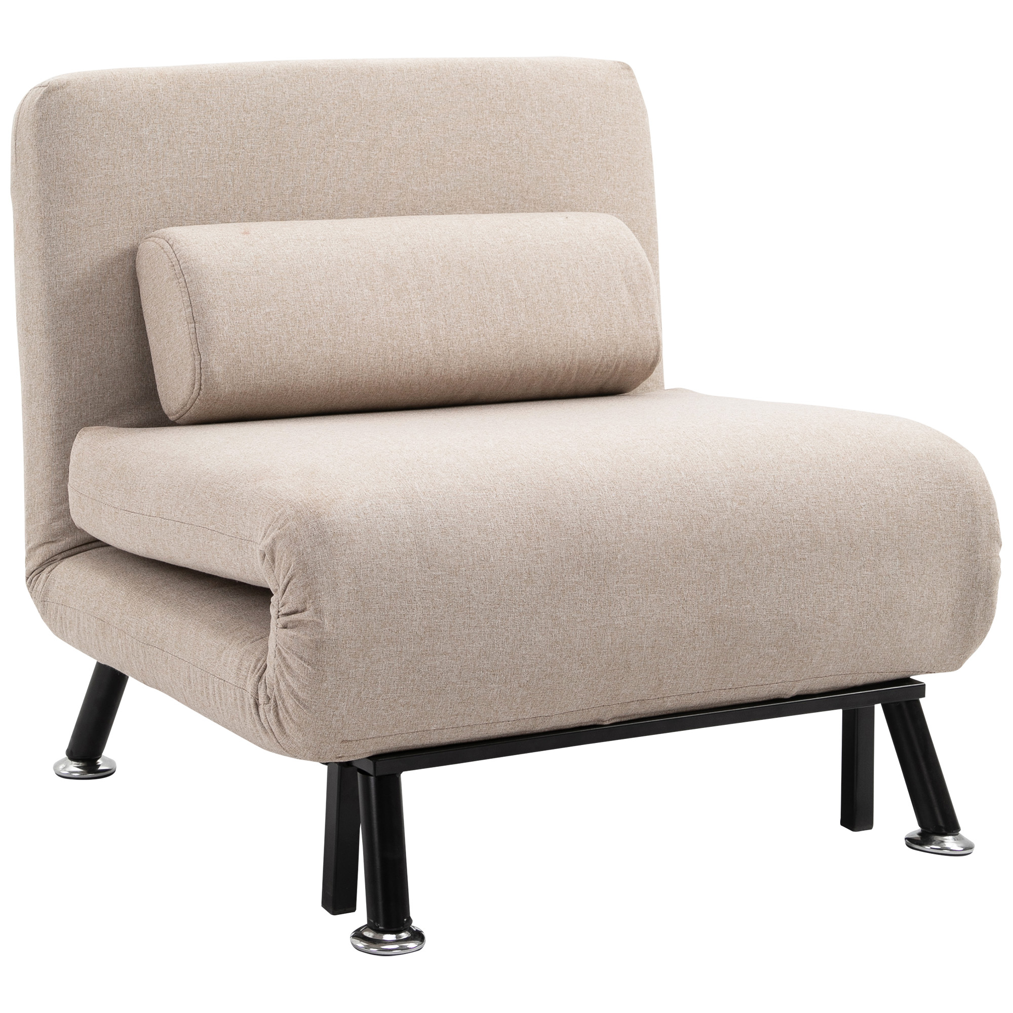 HOMCOM Opklapbare Stoel met Slaapfunctie, Opvouwbare Relaxstoel in Linnenlook, Verstelbare Rugleuning, 75 x 70 x 75 cm, Beige