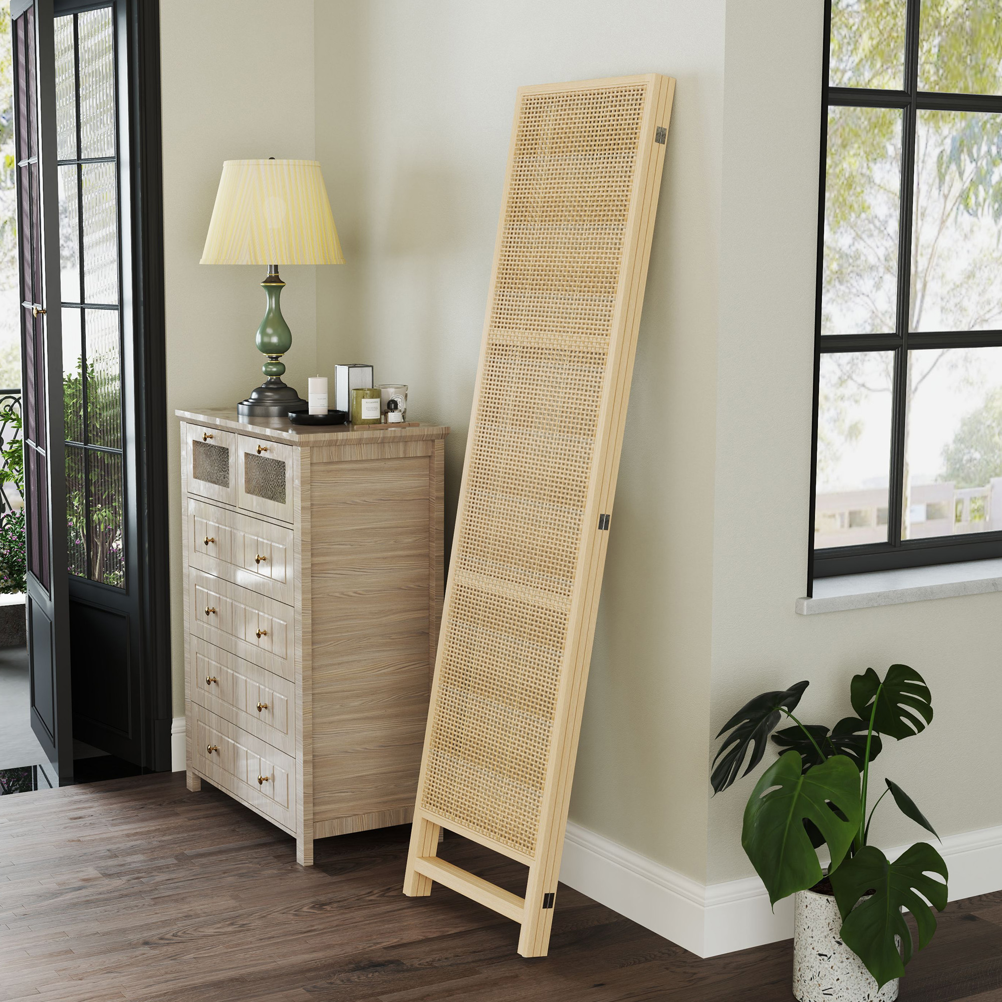 HOMCOM Driedelige, Opvouwbare Kamerscherm, 180 cm Vrijstaande Scheidingswand met Handgeweven Design voor Thuis, Natuur