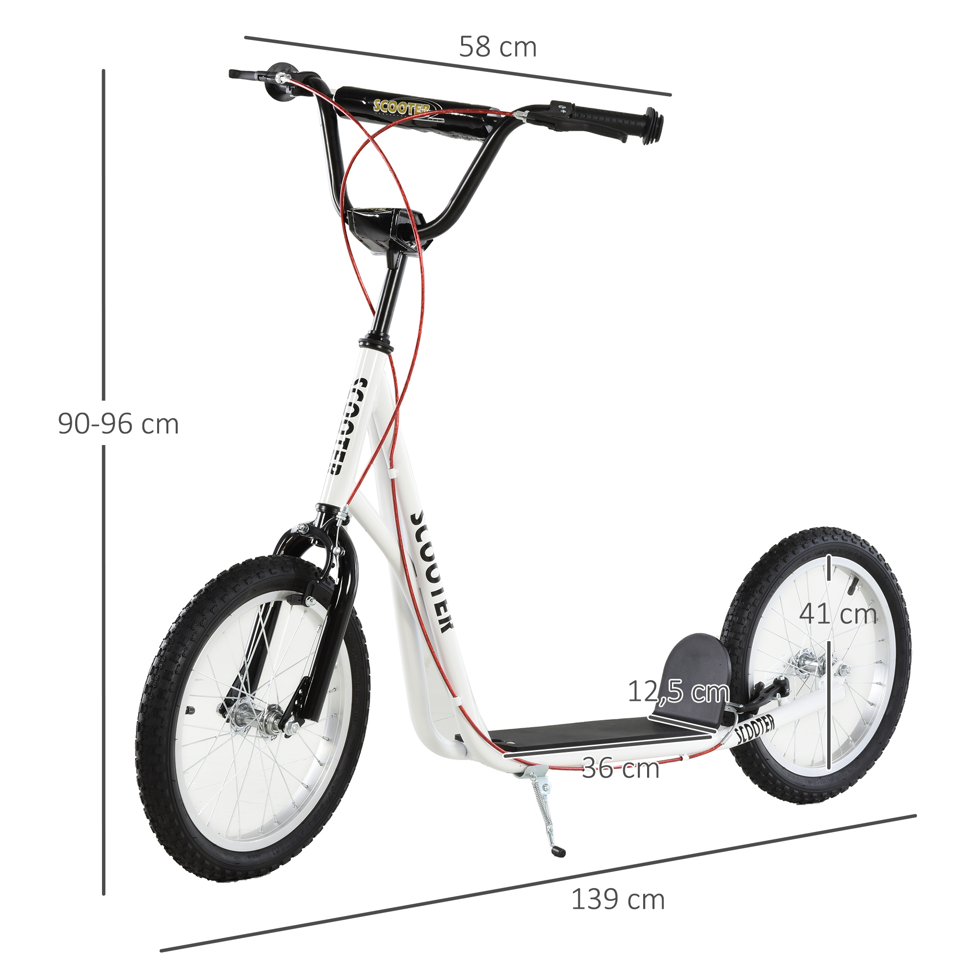 HOMCOM step scooter stadsscooter kinderen luchtband verstelbare step aluminium wit