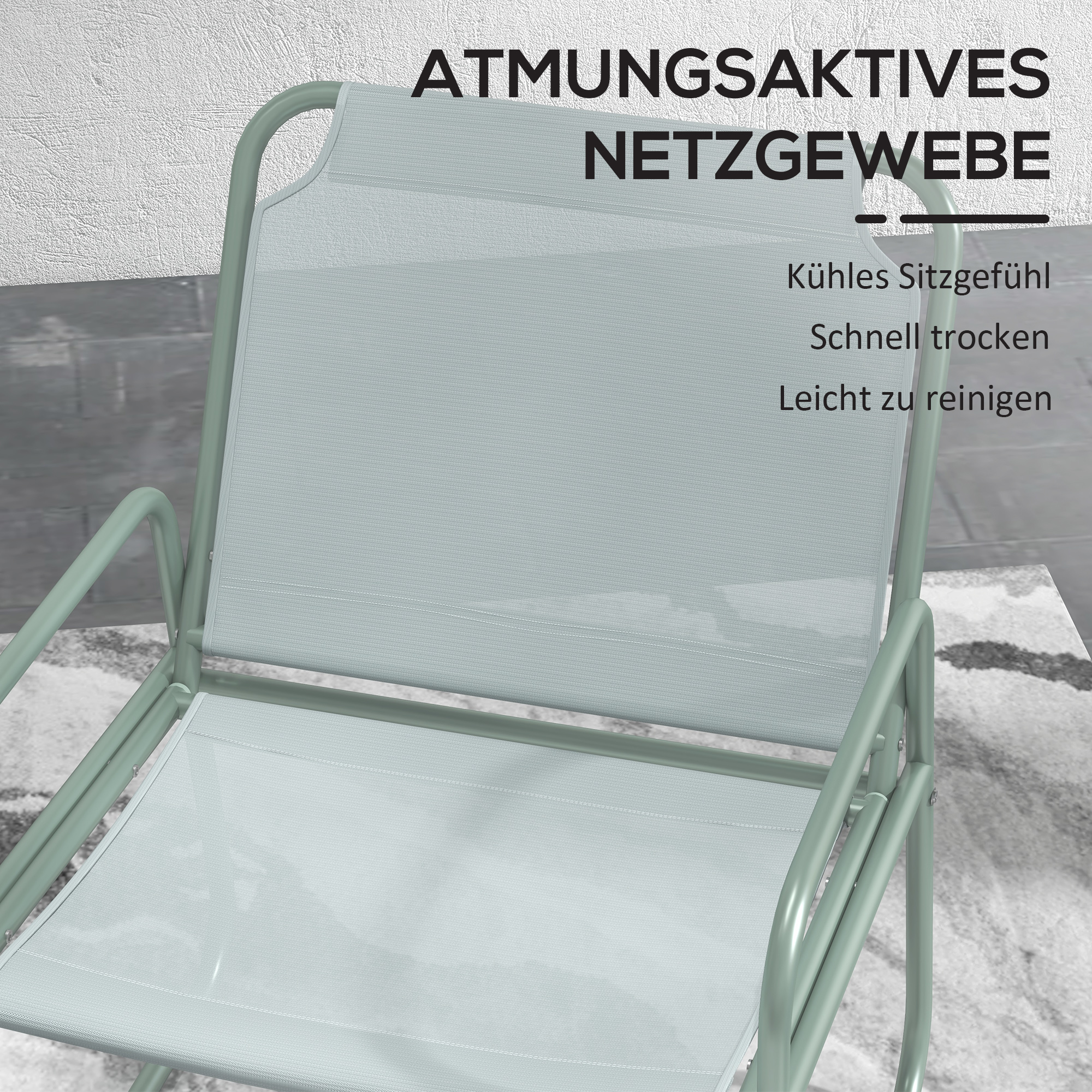 Outsunny 3-delige tuinmeubelset, 2 stoelen met ademende stoffen bekleding, 1 ronde tafel Ø60 cm, Groen