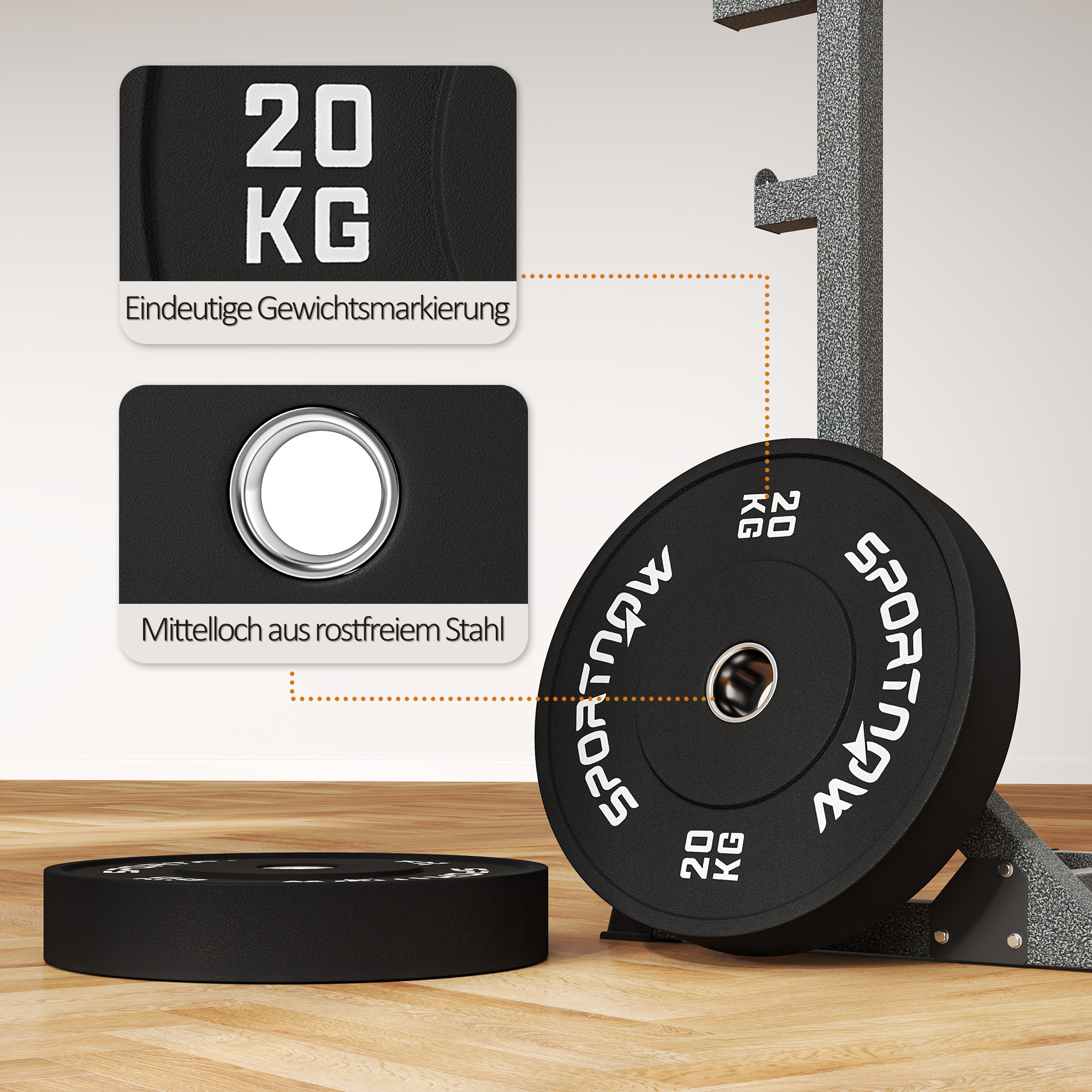 SPORTNOW Halterschijvenset, 2 x 20 kg, Olympische standaard, Rubber, Geluidsarm, Zwart