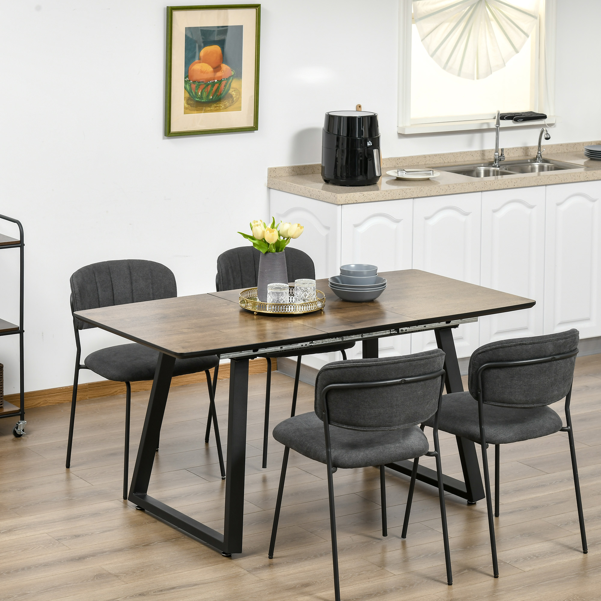 HOMCOM eettafel met uitschuifbaar tafelblad, keukentafel met houteffect, bruin