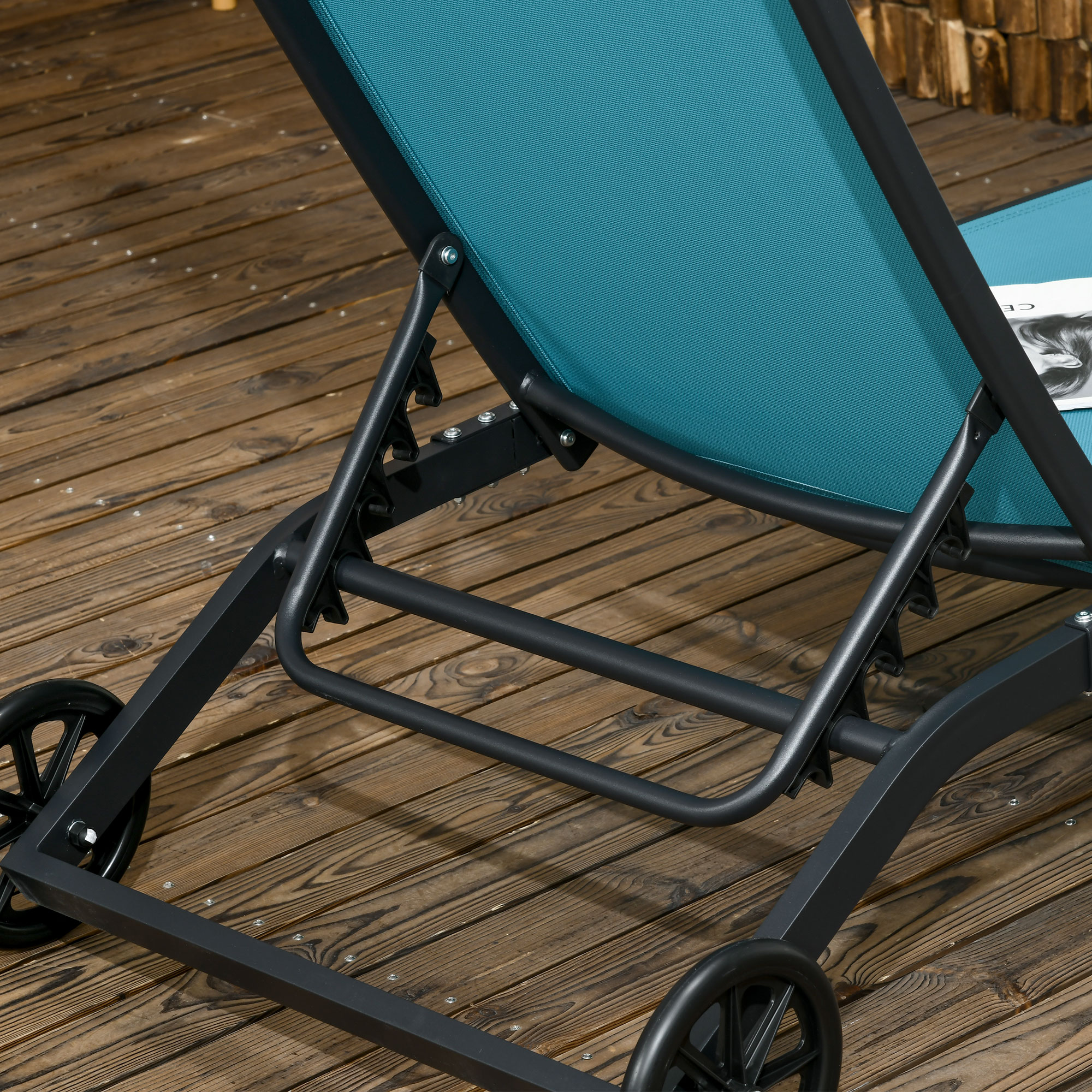 Outsunny Ligstoel, tuinligstoel met wielen, verstelbare rugleuning voor balkon aluminium