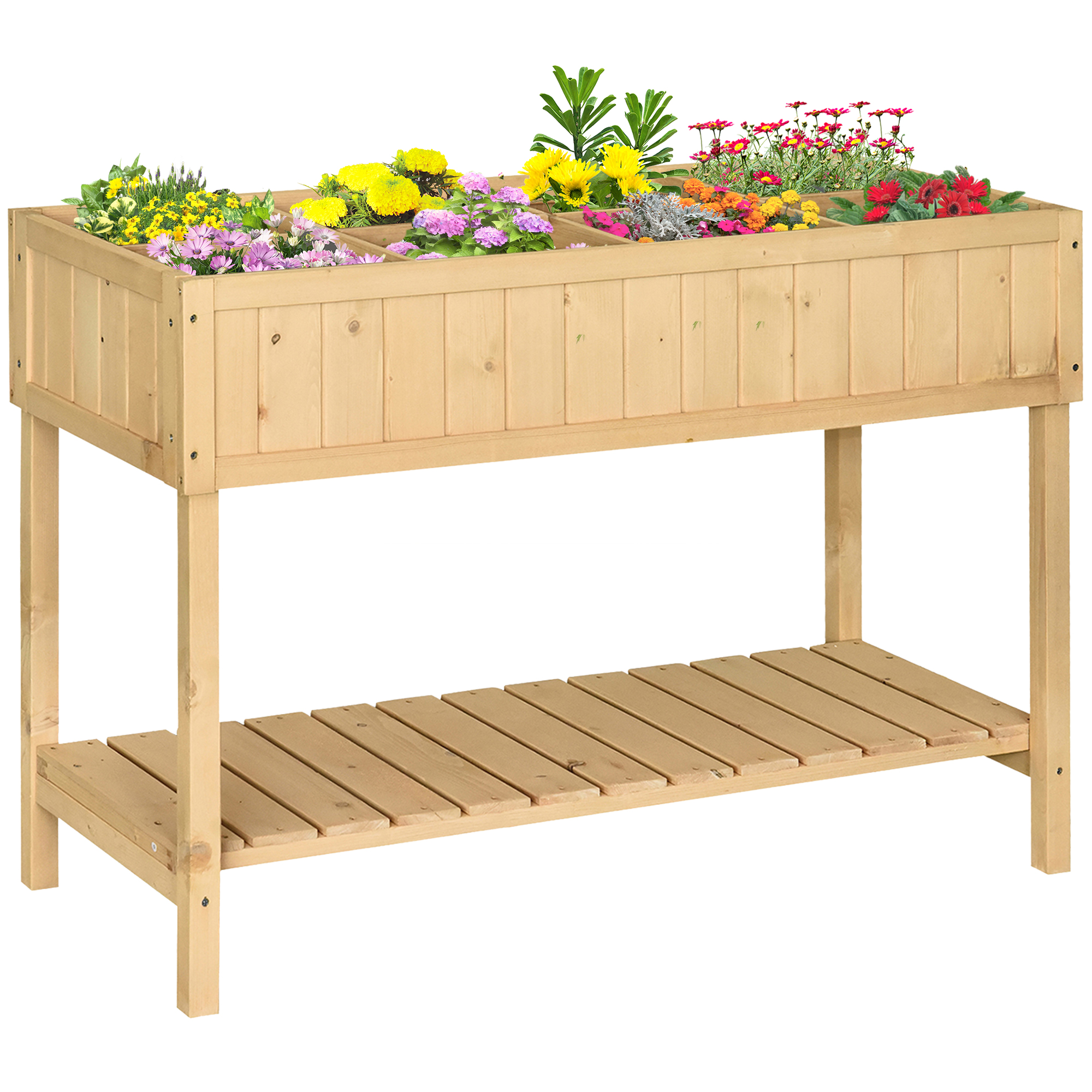 Plantentafel verhoogd bed plantenbak kweektafel 6 x vakken vurenhouten aflegvlak + afvoer