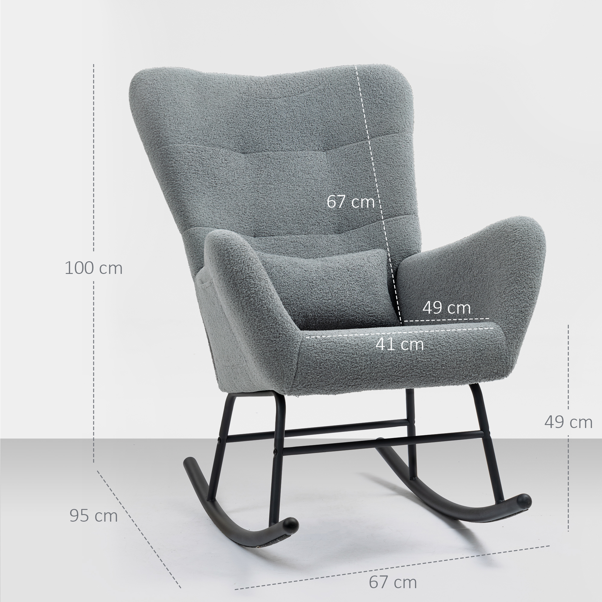 HOMCOM Schommelstoel, Pluizige Bekleding, Lendekussen, Antislip, Tot 120 kg, Grijs