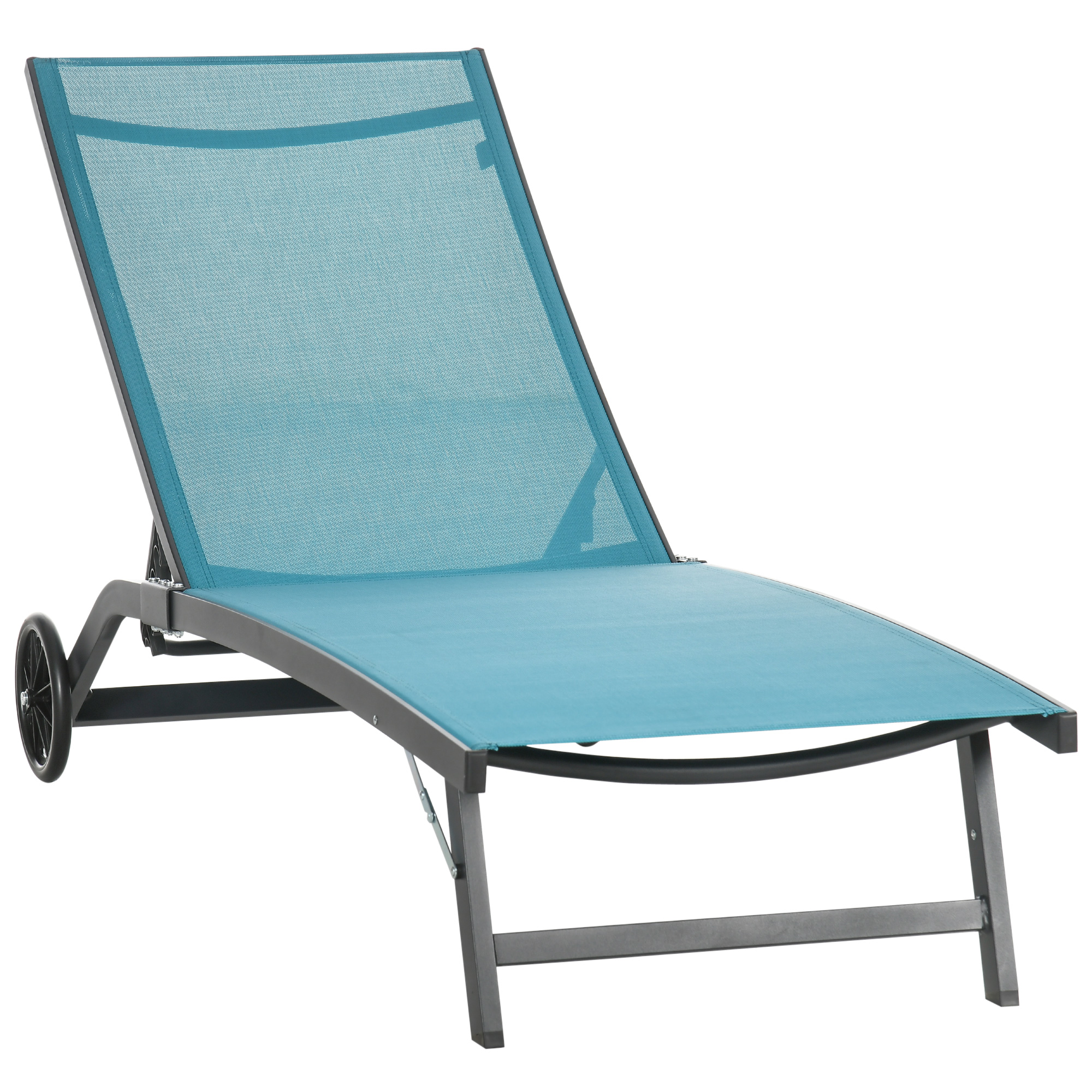 Outsunny Ligstoel, tuinligstoel met wielen, verstelbare rugleuning voor balkon aluminium