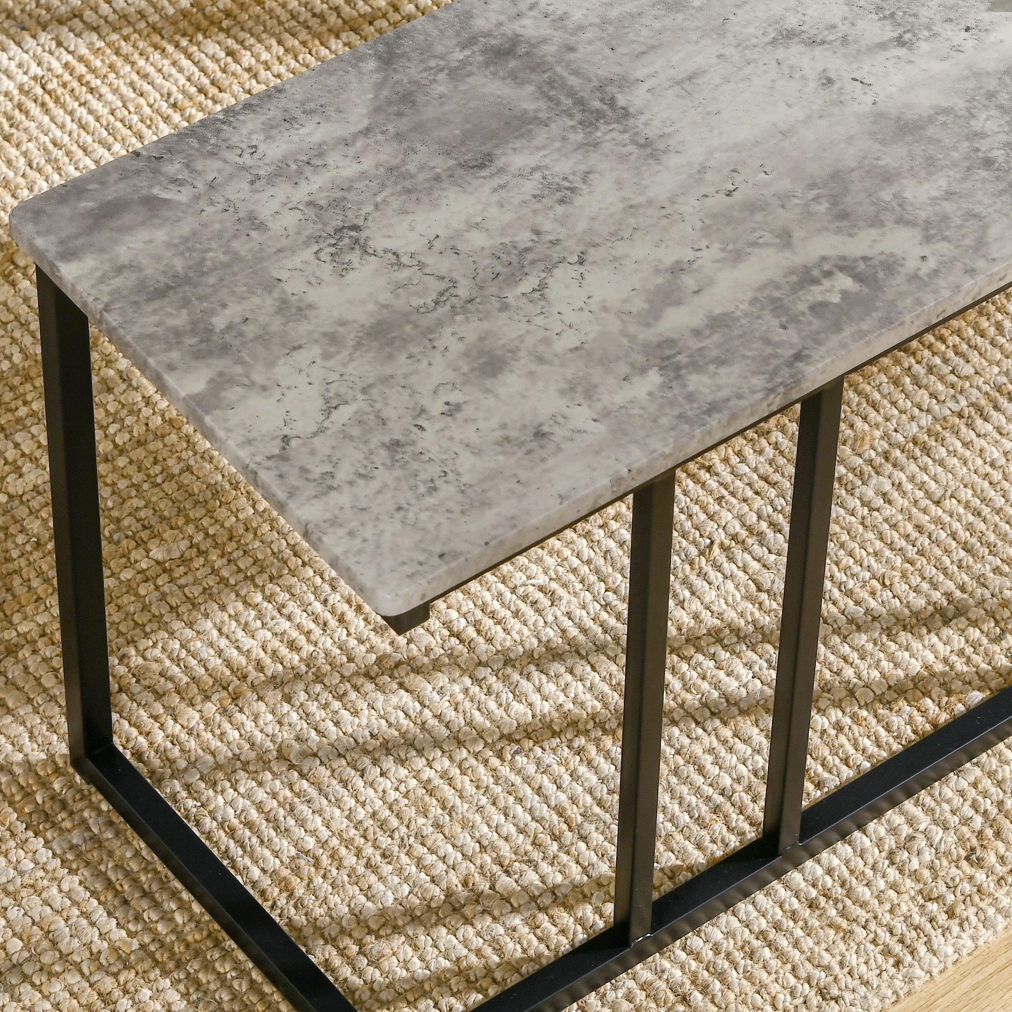 HOMCOM Eetset, 4-delig, Tafel, 2 Krukken en Bank, Compact, Metalen Frame, Grijs