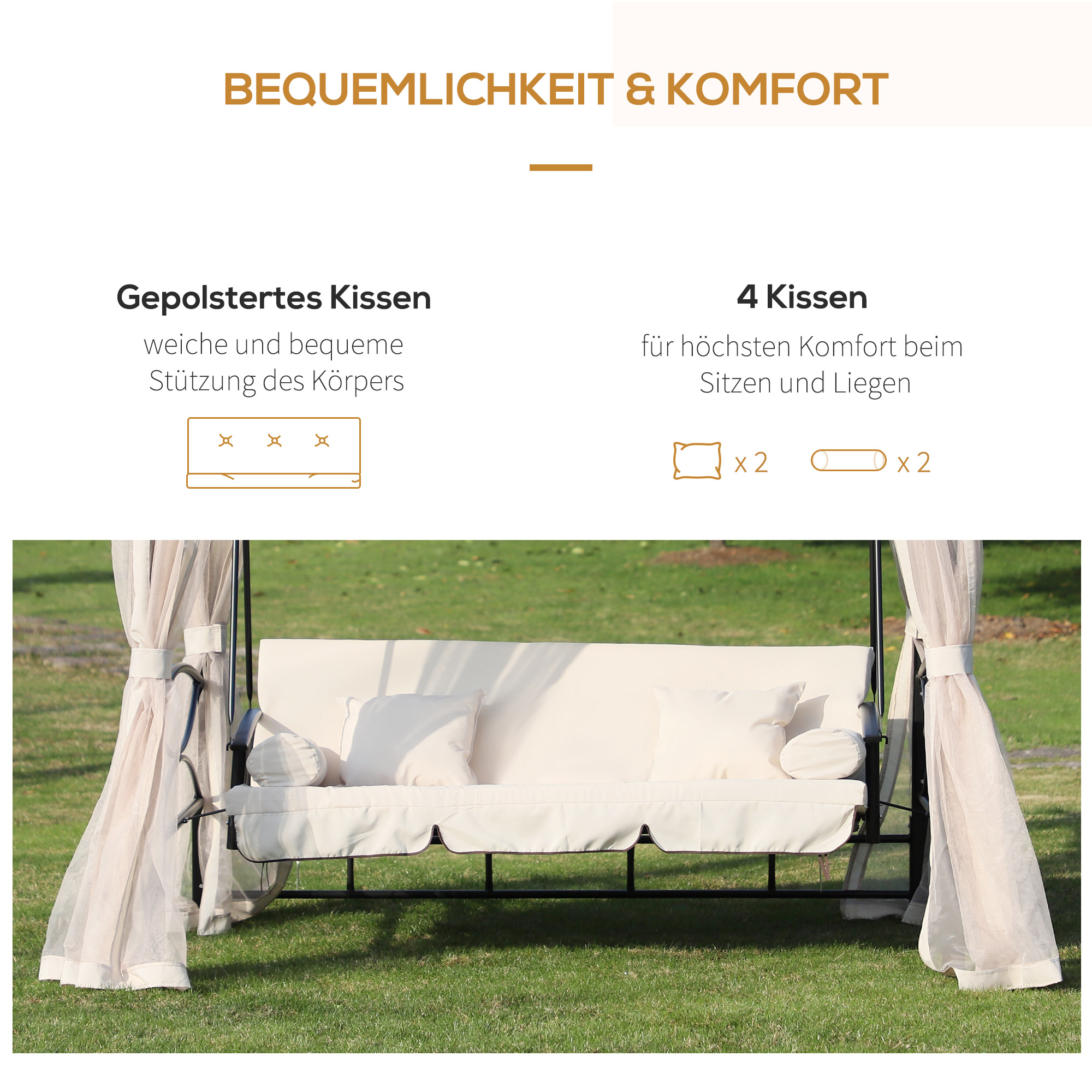 Outsunny 3-zitter Hollywoodschommel tuinschommel paviljoen zijwanden ligfunctie