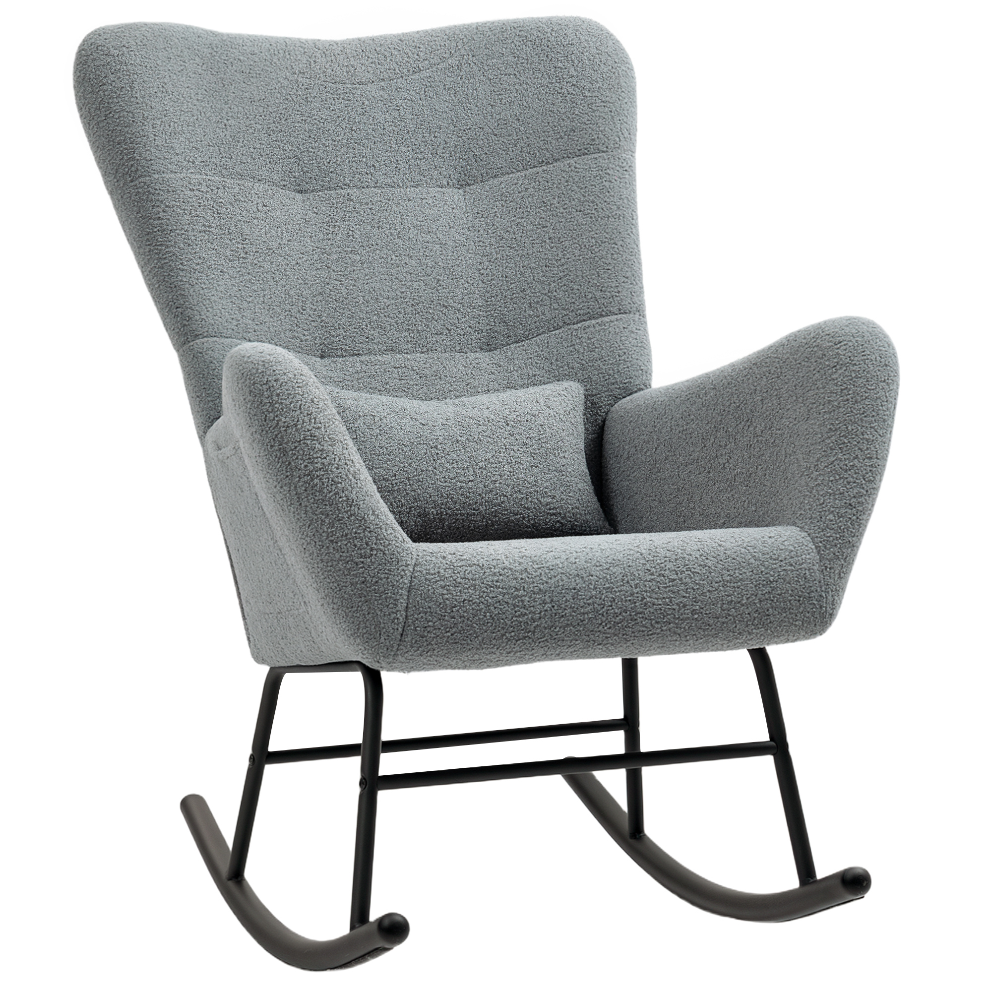 HOMCOM Schommelstoel, Pluizige Bekleding, Lendekussen, Antislip, Tot 120 kg, Grijs