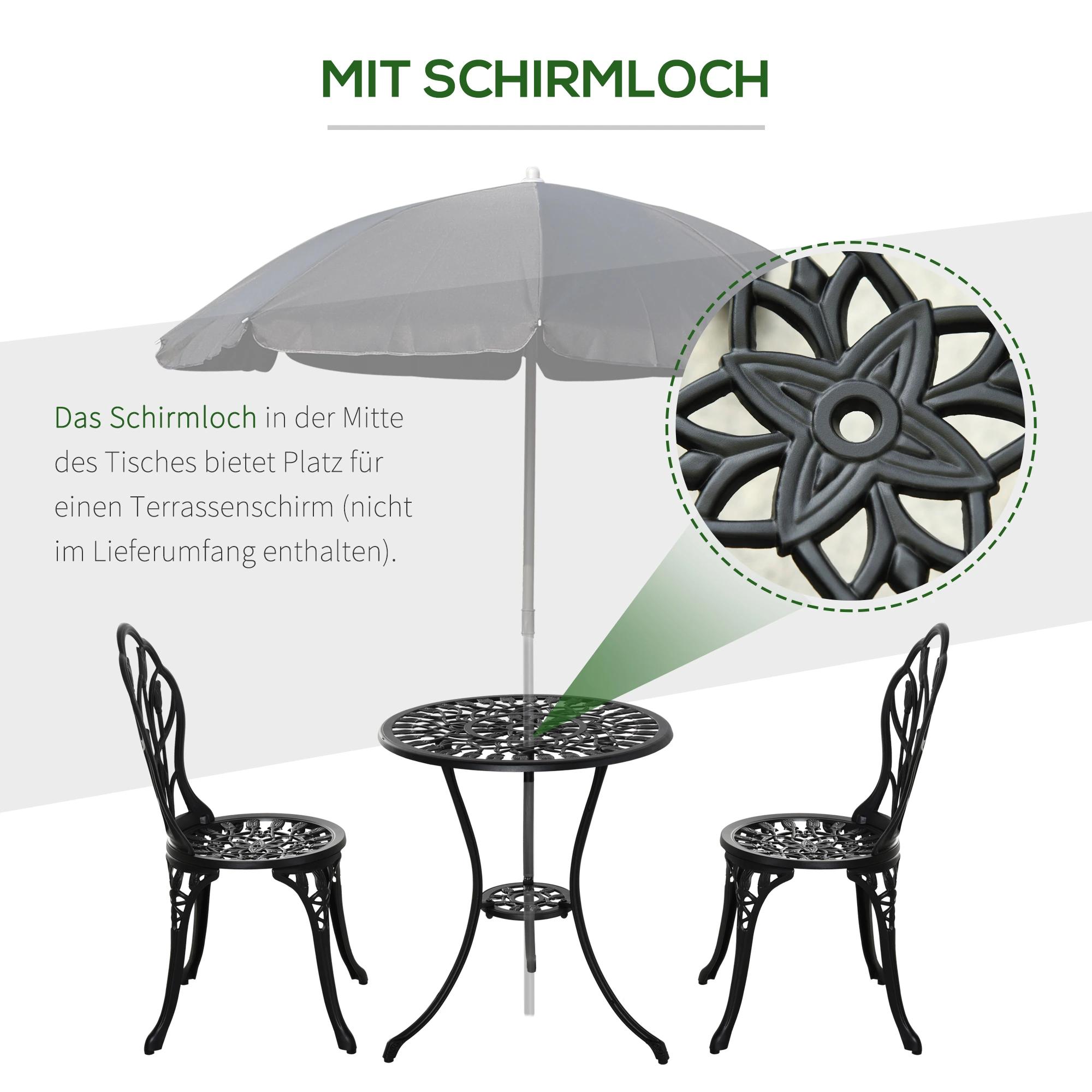 zitgroep 3-delige eetgroep tuinmeubelset 1 tafel + 2 stoelen aluminium zwart
