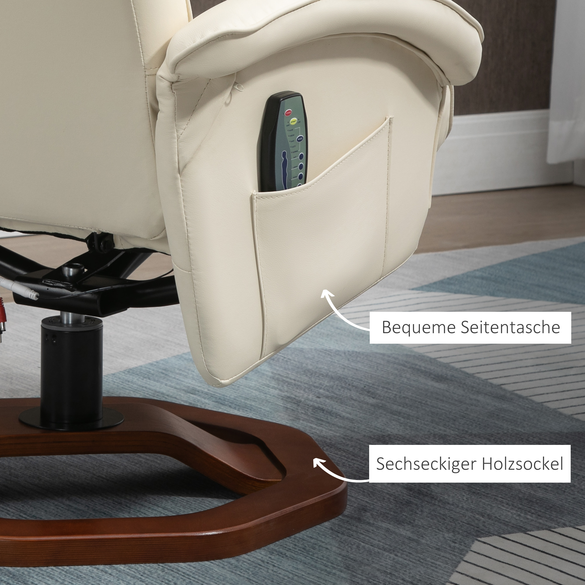 HOMCOM massagestoel, met voetenbank, 10 massagepunten, verstelbare functie, draaibare zitting, roomwit, 73 x 83 x 106 cm