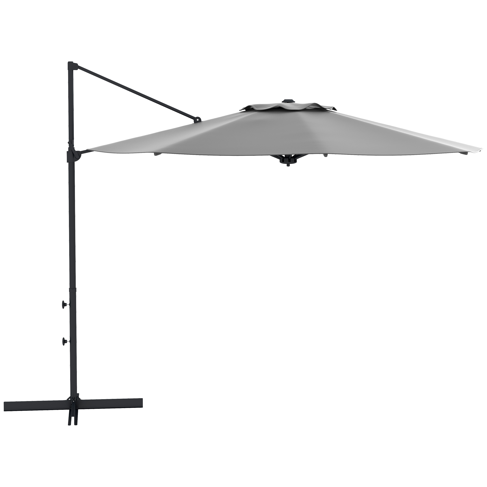 Outsunny Ø3 m Zweefparasol, kantelbaar, draaibaar, handmatig bedienbaar, windkap, metalen mast, donkergrijs