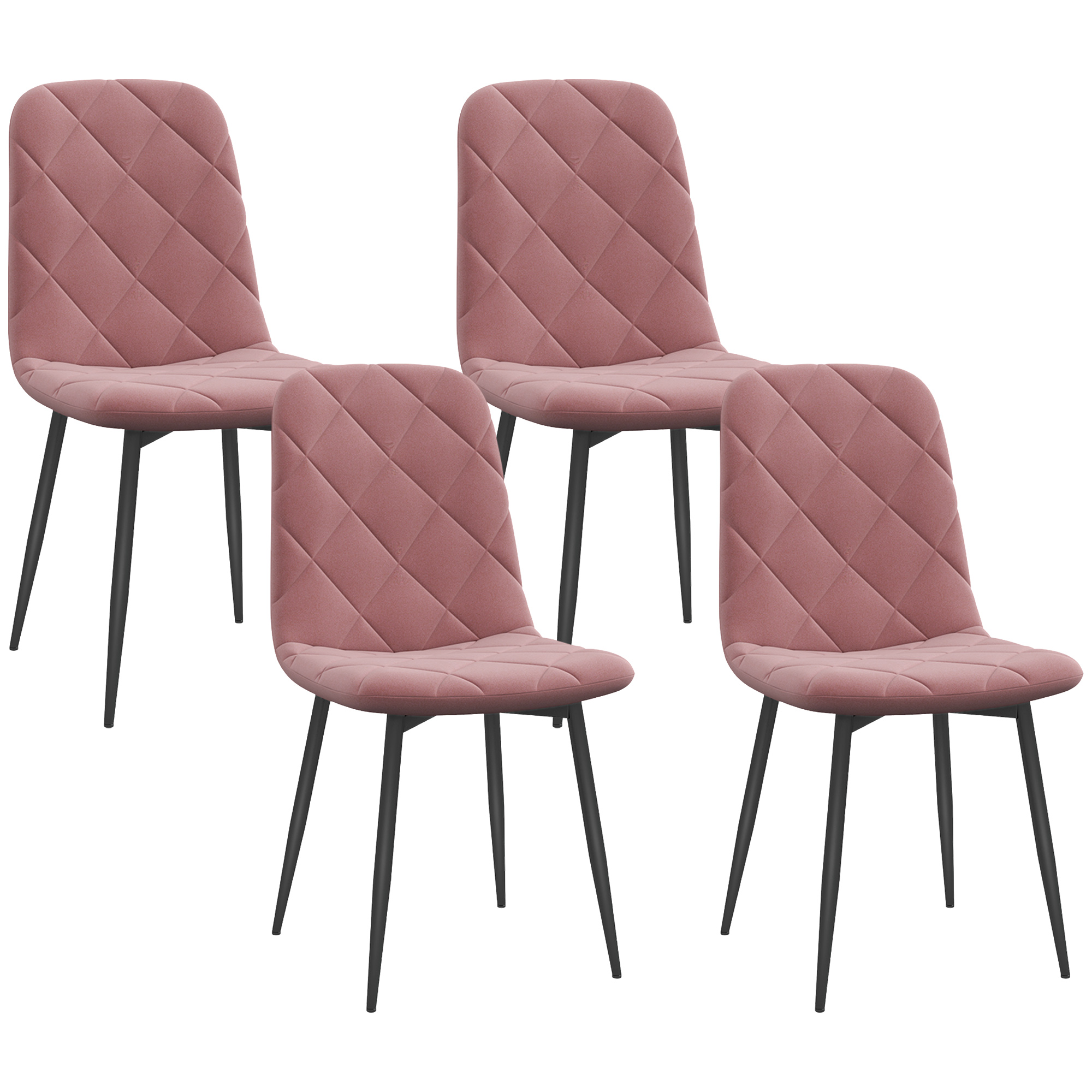 HOMCOM 4-delige Set Eetkamerstoelen in Fluwelen Look met Rugleuning, 45 x 54 x 87 cm, Roze