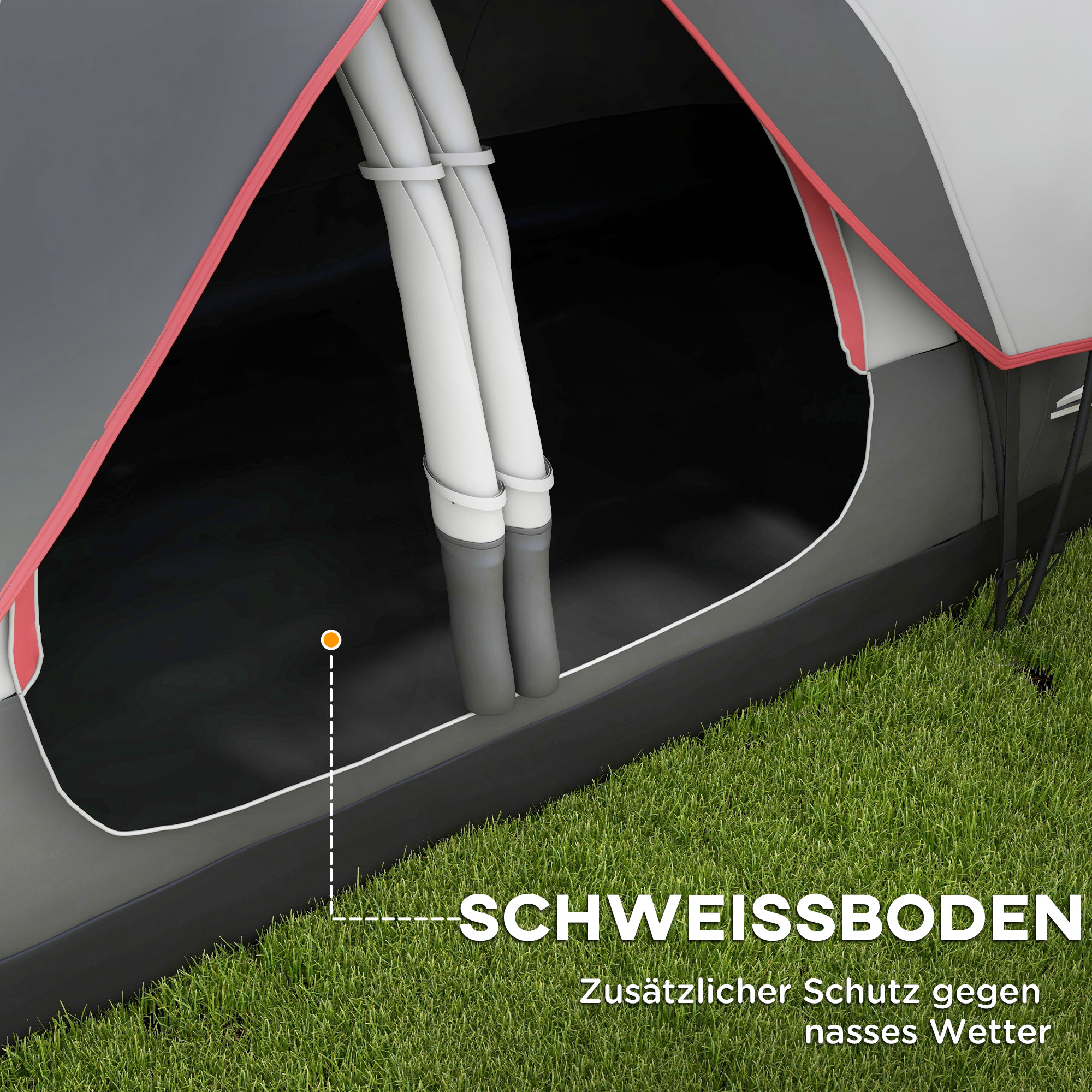 Outsunny Campingtent, 2 Kamers, Scheidingswand, voor 6 Personen, Regenbescherming, Grijs