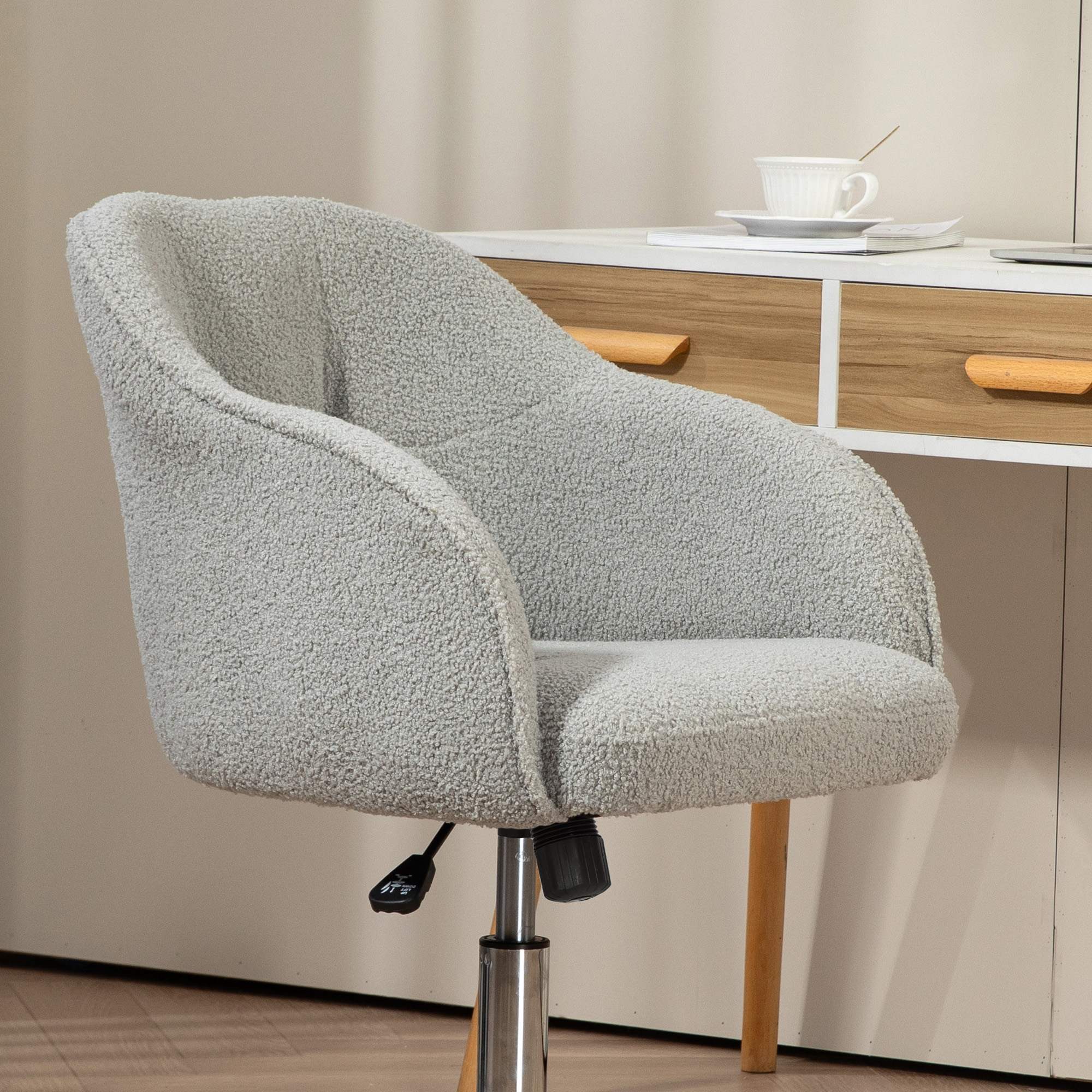 HOMCOM Thuiswerkstoel, Ergonomische Bureaustoel met Wippfunctie, Teddysamtoptiek 56 x 61 x 86 cm Grijs