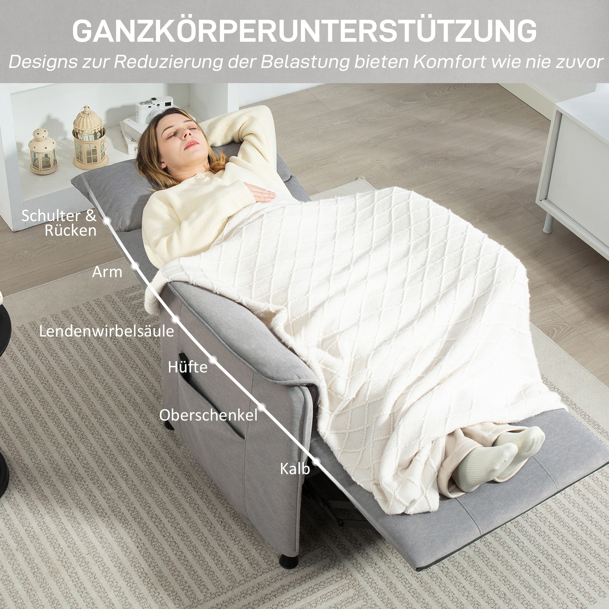 HOMCOM Relaxstoel met Stille Motor, Zetel met Stevige Stoffering, Geheugenfunctie, Aanpasbare Voetensteun - Grijs