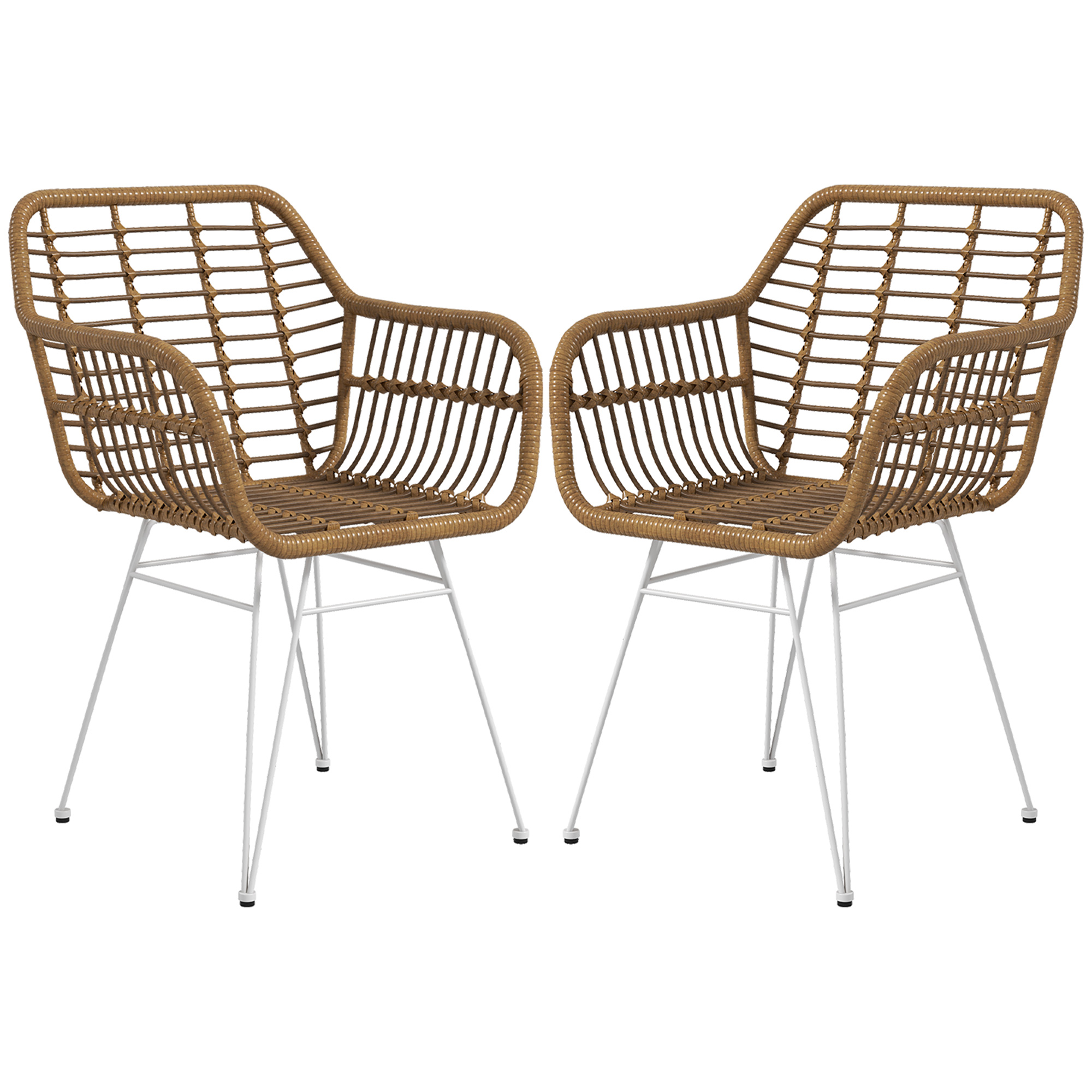 HOMCOM 2-delige set stoelen in Boho-stijl, keukenstoelen, PE-Rattan, 56 x 60 x 79 cm, Natuur + Wit