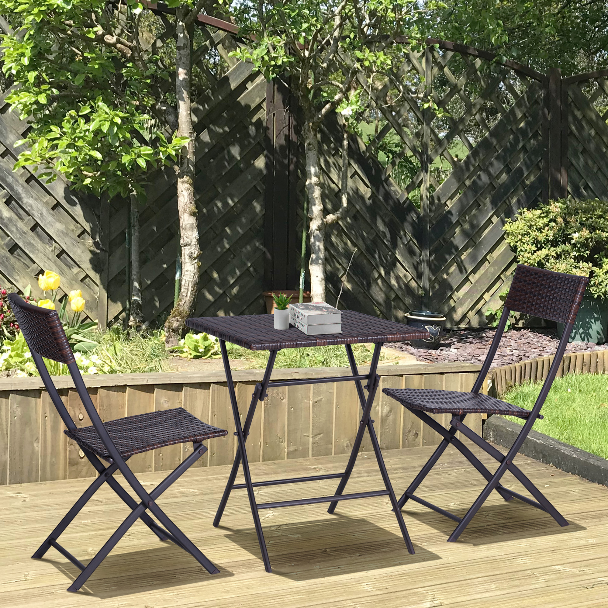 Outsunny 3-delig poly-rotan Bistro zitgroep tafel-stoel set tuinset tuinmeubels