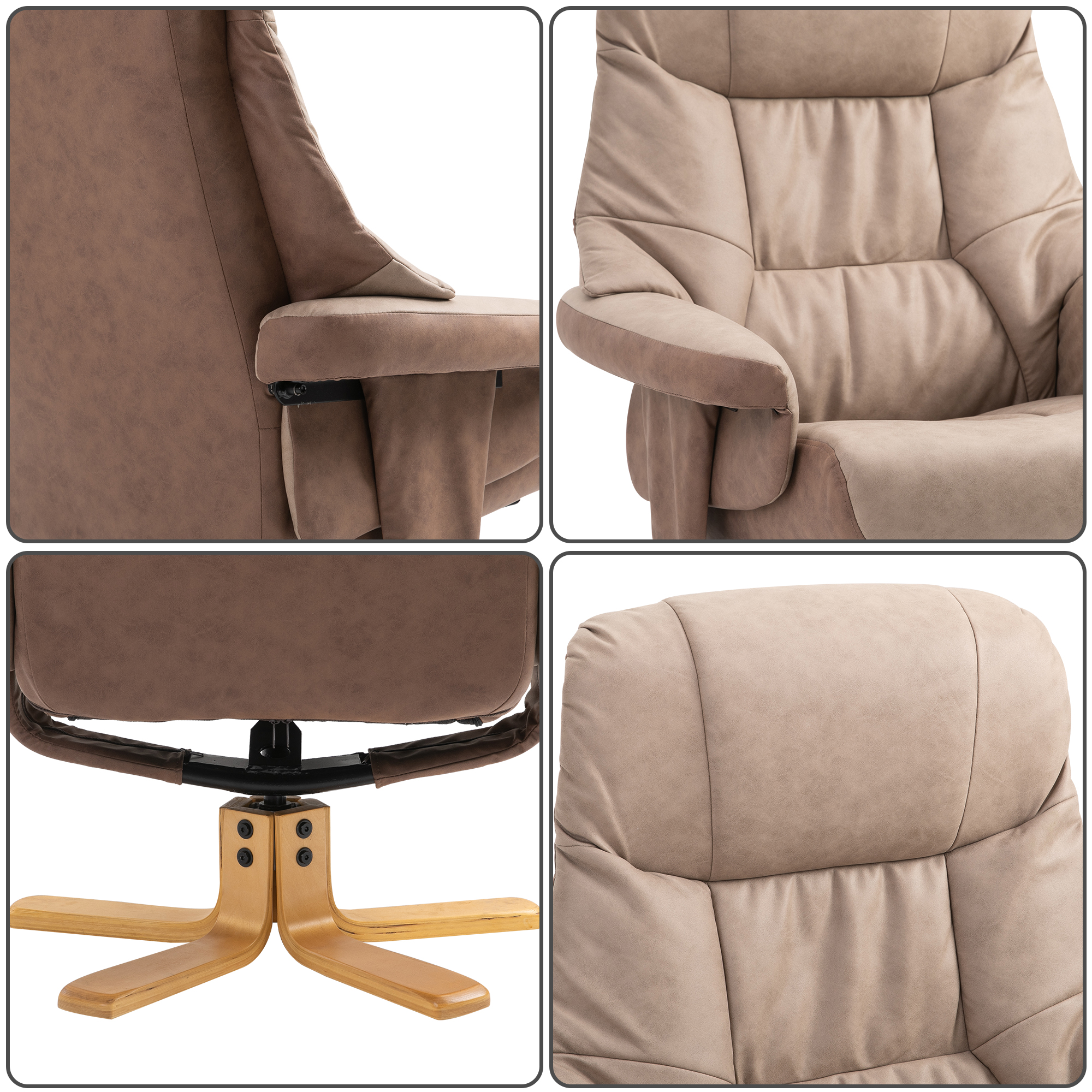 HOMCOM Relaxstoel met voetenbank, 360° draaibaar, 135° kantelbaar, ademende bekleding, 78 x 82,5 x 109 cm, bruin