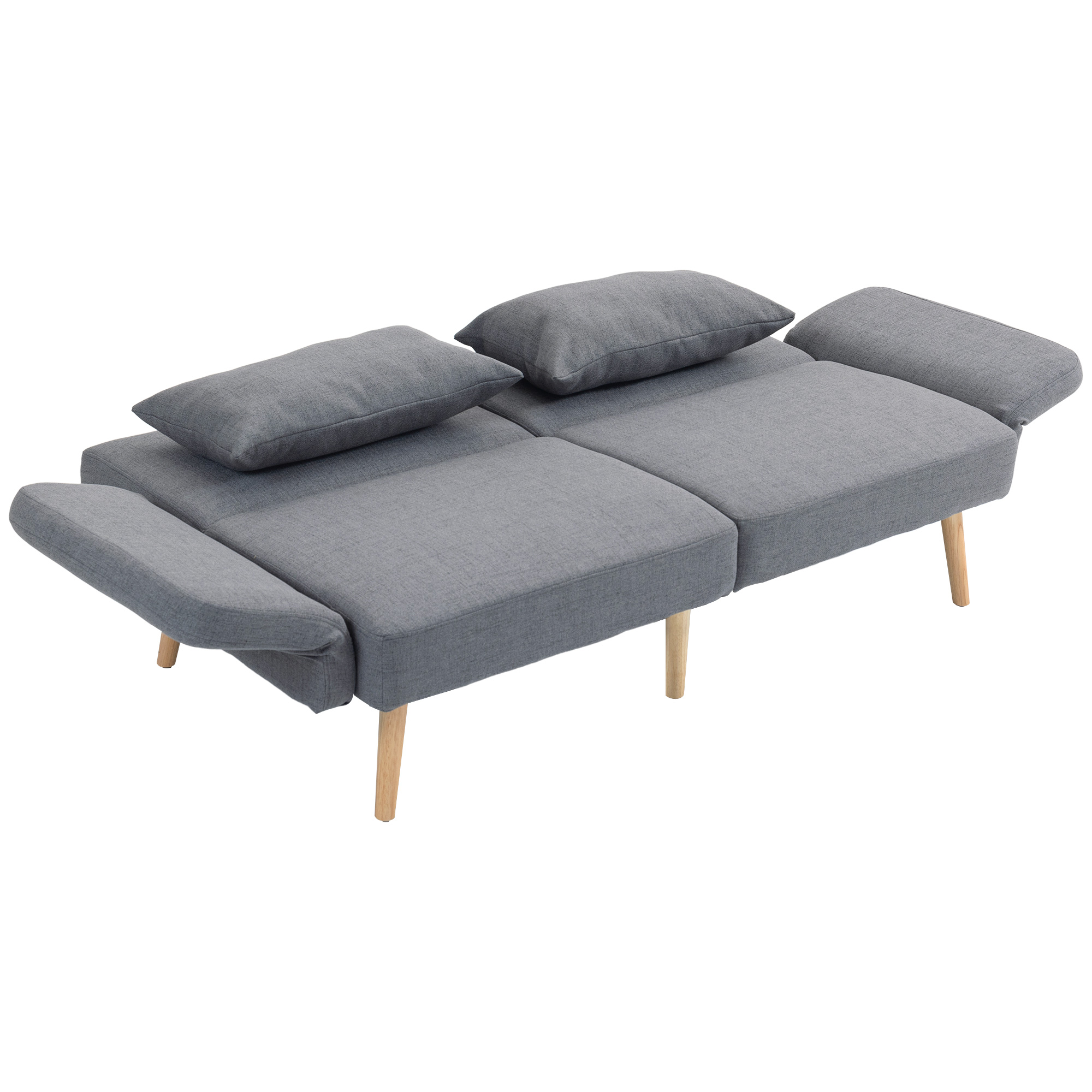 HOMCOM 3-Zits Slaapbank, Gasten Tweepersoonsbed, tot 240 kg, Opklapbare Leuningen, Houten Frame, 170 x 83 x 80 cm, Grijs