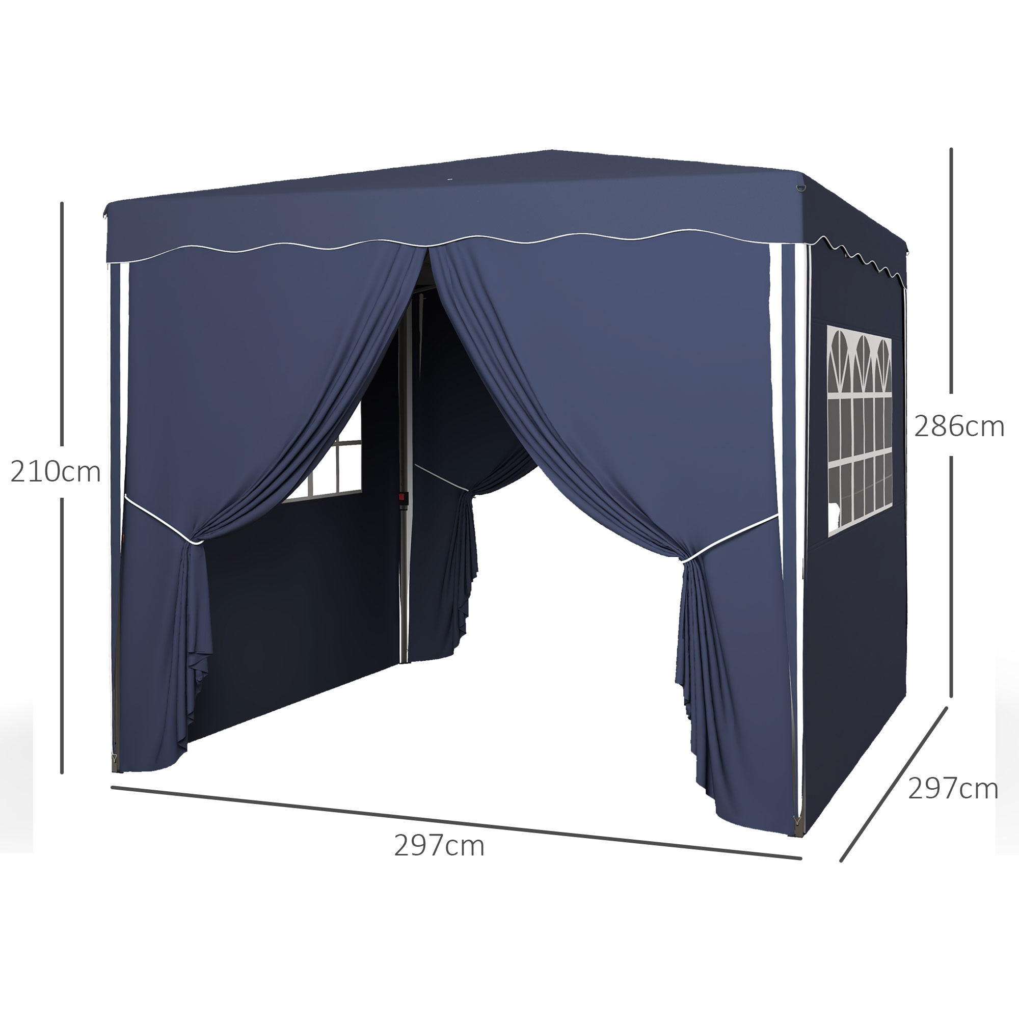 Outsunny Opvouwbare tuinpaviljoen, verstelbaar in hoogte, 2 grote ramen, draagtas, metalen frame, 3x3m, Blauw