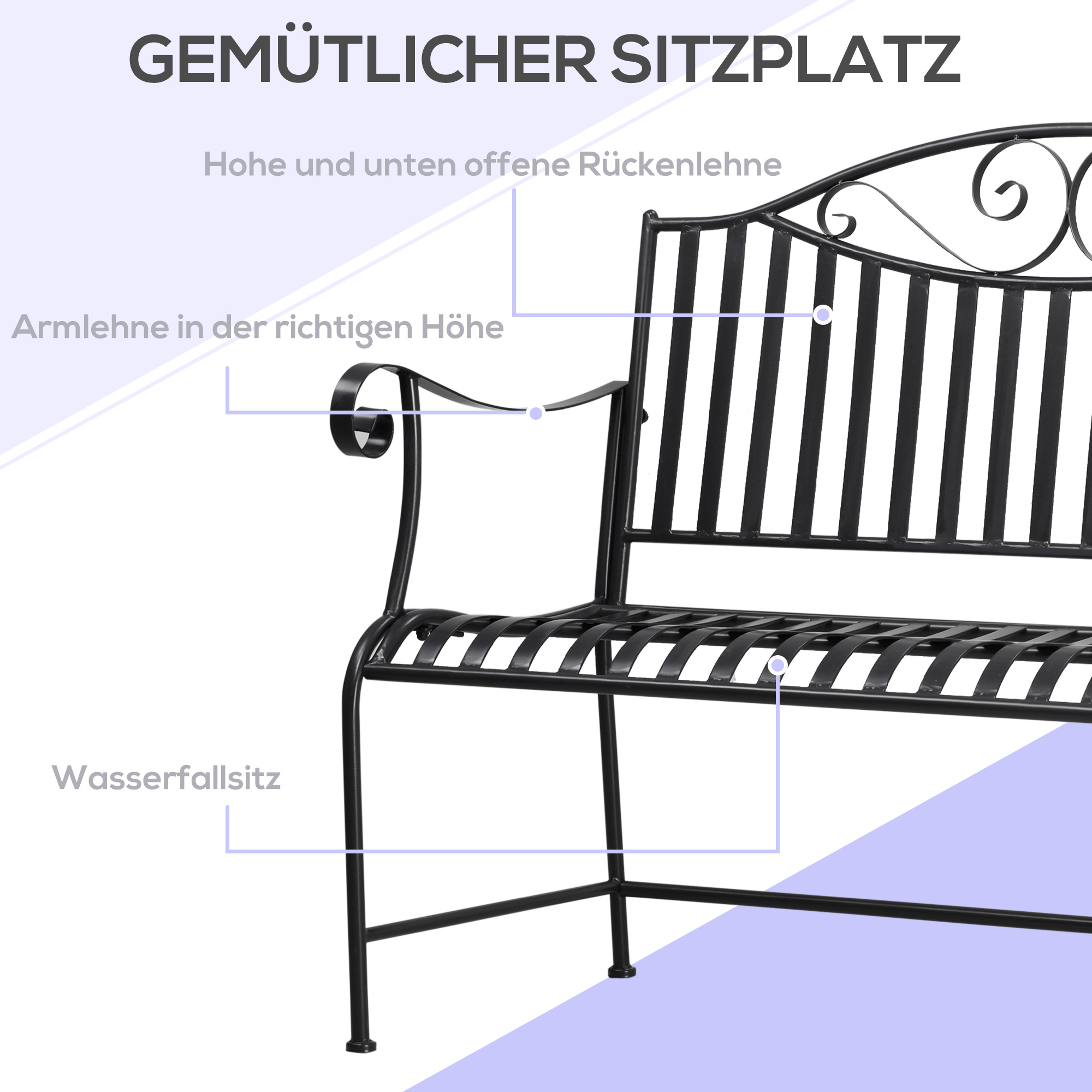 Outsunny tuinbank 2-zits met armleuningen voor tuinbalkon grijs