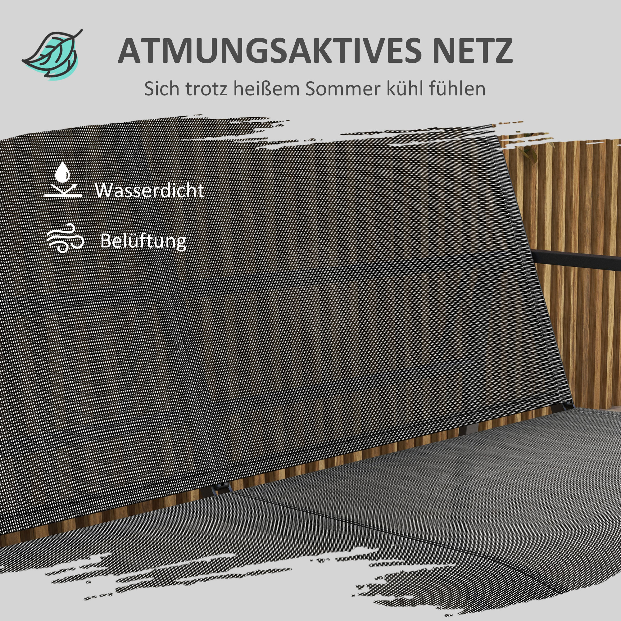 Outsunny 4-delige tuinset, 2 stoelen, 2-zitsbank, tafel met glazen blad, ademende stof, metalen frame, zwart